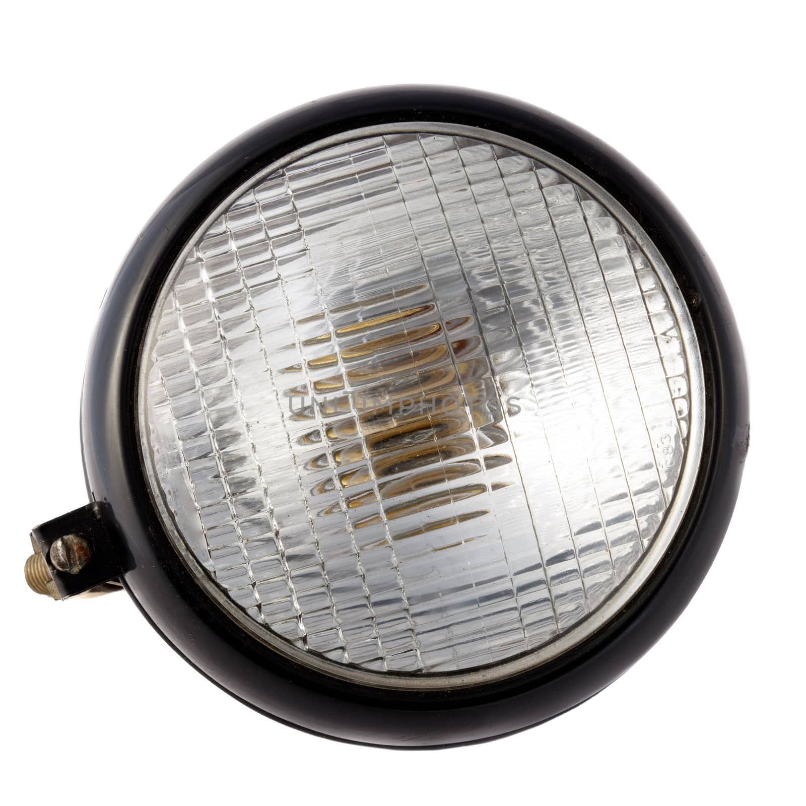 car spare parts - old car front lights on white background