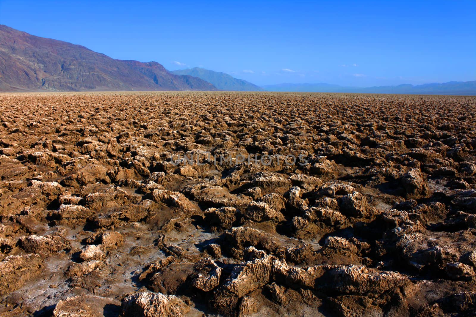 Rugged rocky landscape of Devils Golf Course in Death Valley National Park California.