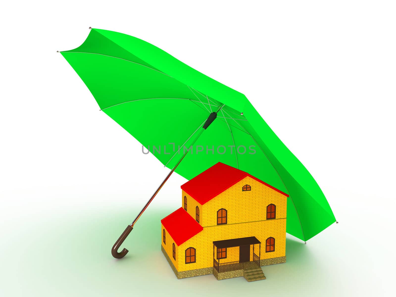 The big house under a green umbrella
