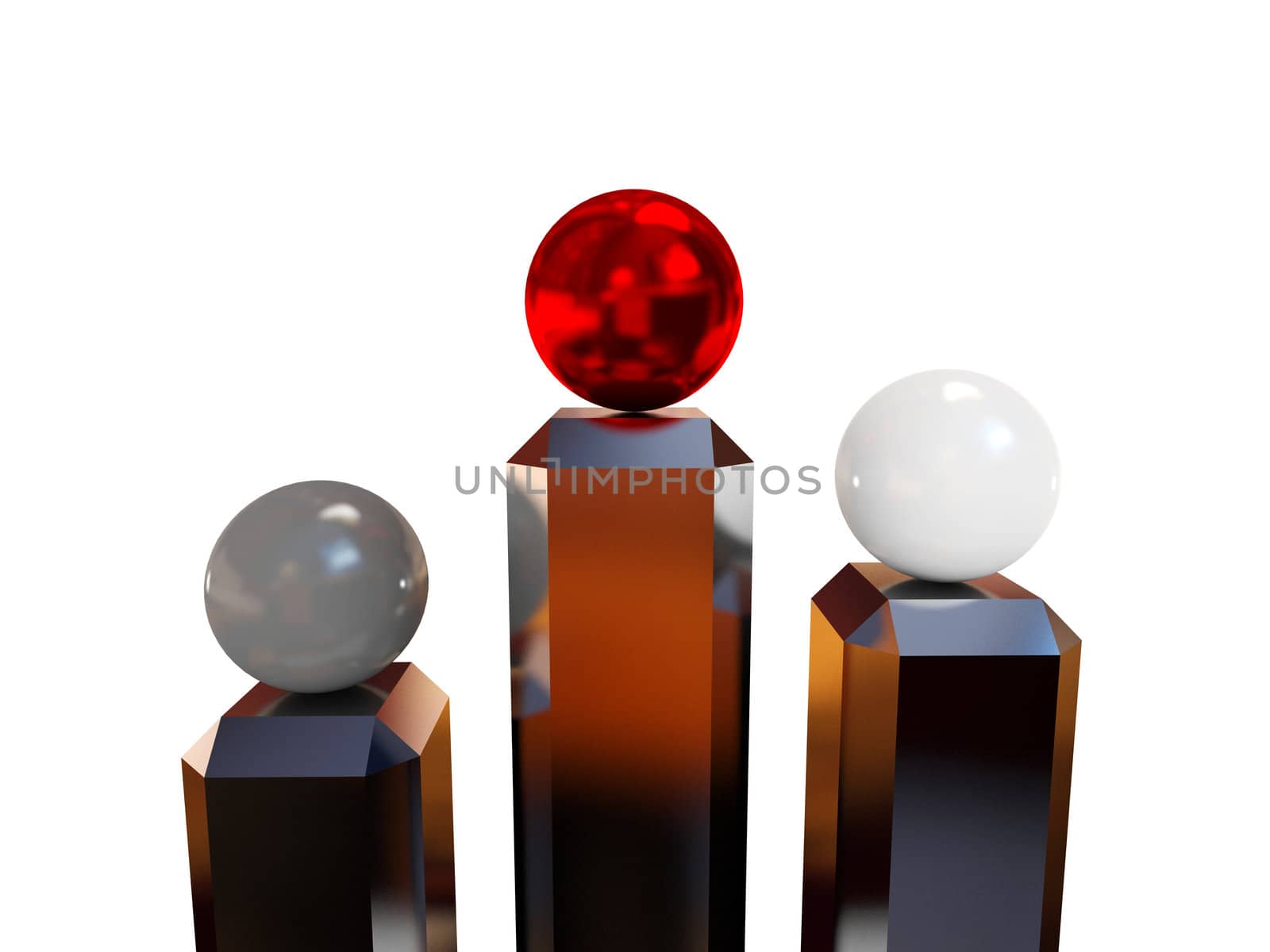 Three colored balls on a metallic support