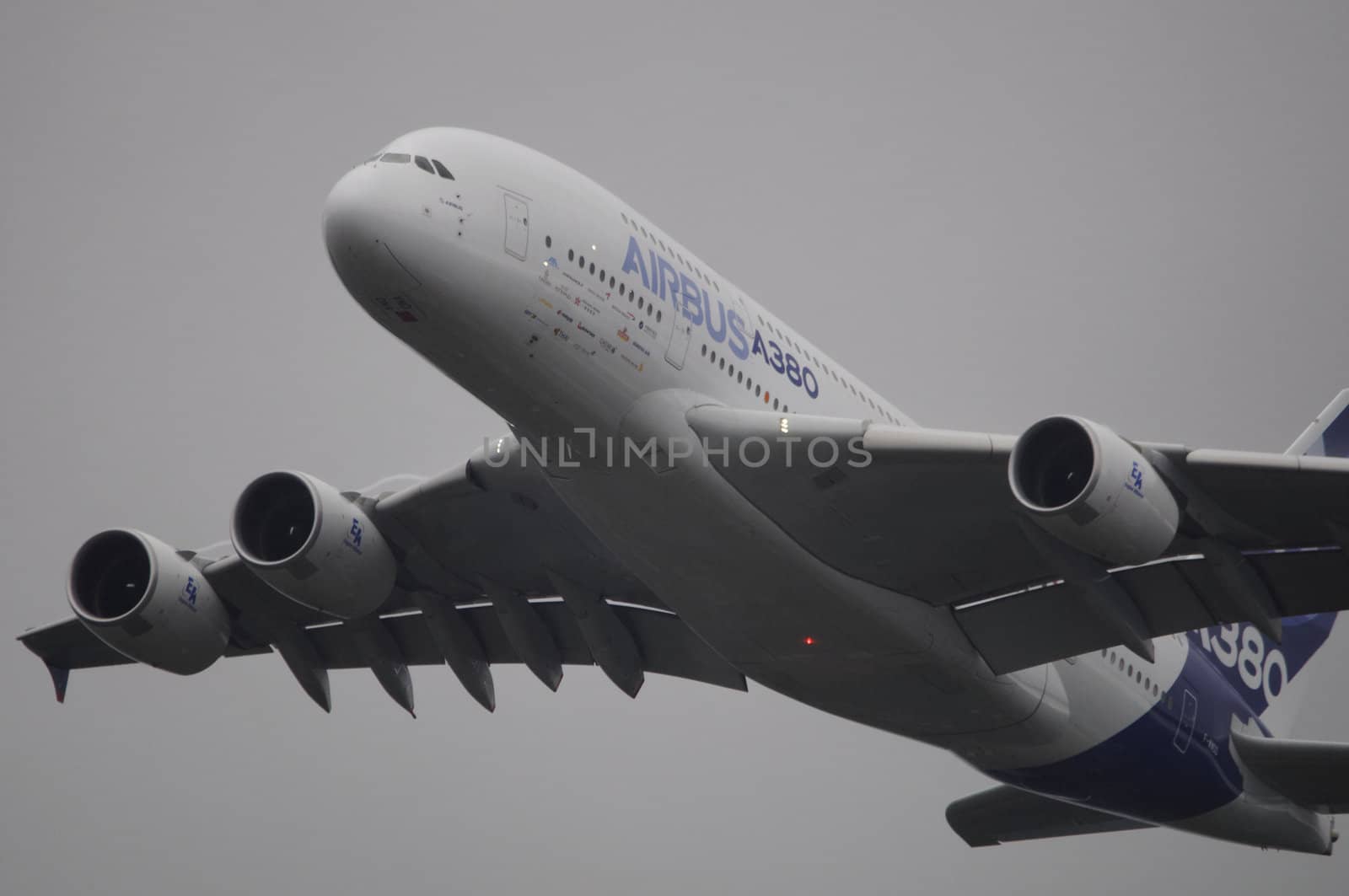 LONDON, UK, Saturday July 14, 2012. The Airbus A380 displaying at Farnborough International Airshow 2012.