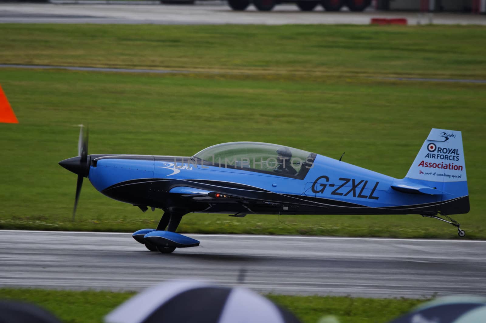 LONDON, UK, Saturday July 14, 2012. The Blades Aerobatic displaying at Farnborough International Airshow 2012.