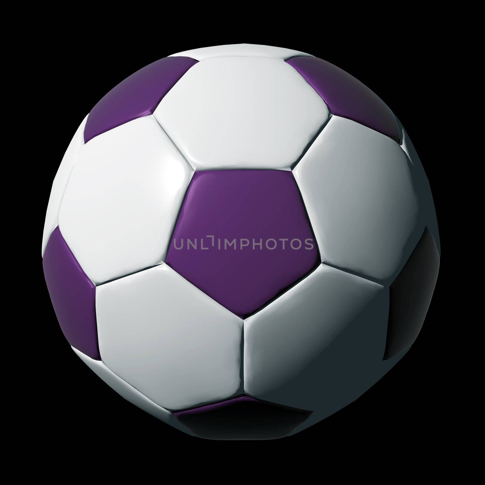 Purple leather soccer ball isolated on black background.