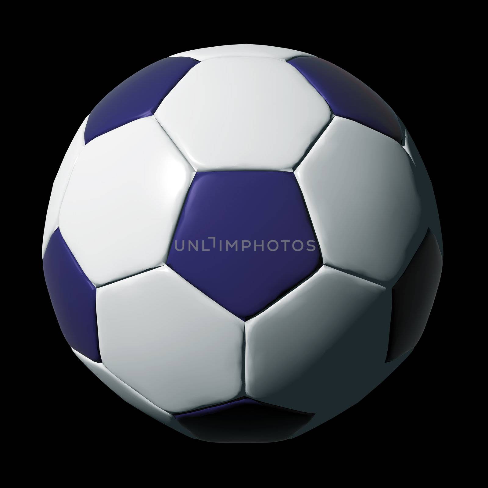 Blue leather soccer ball isolated on black background.