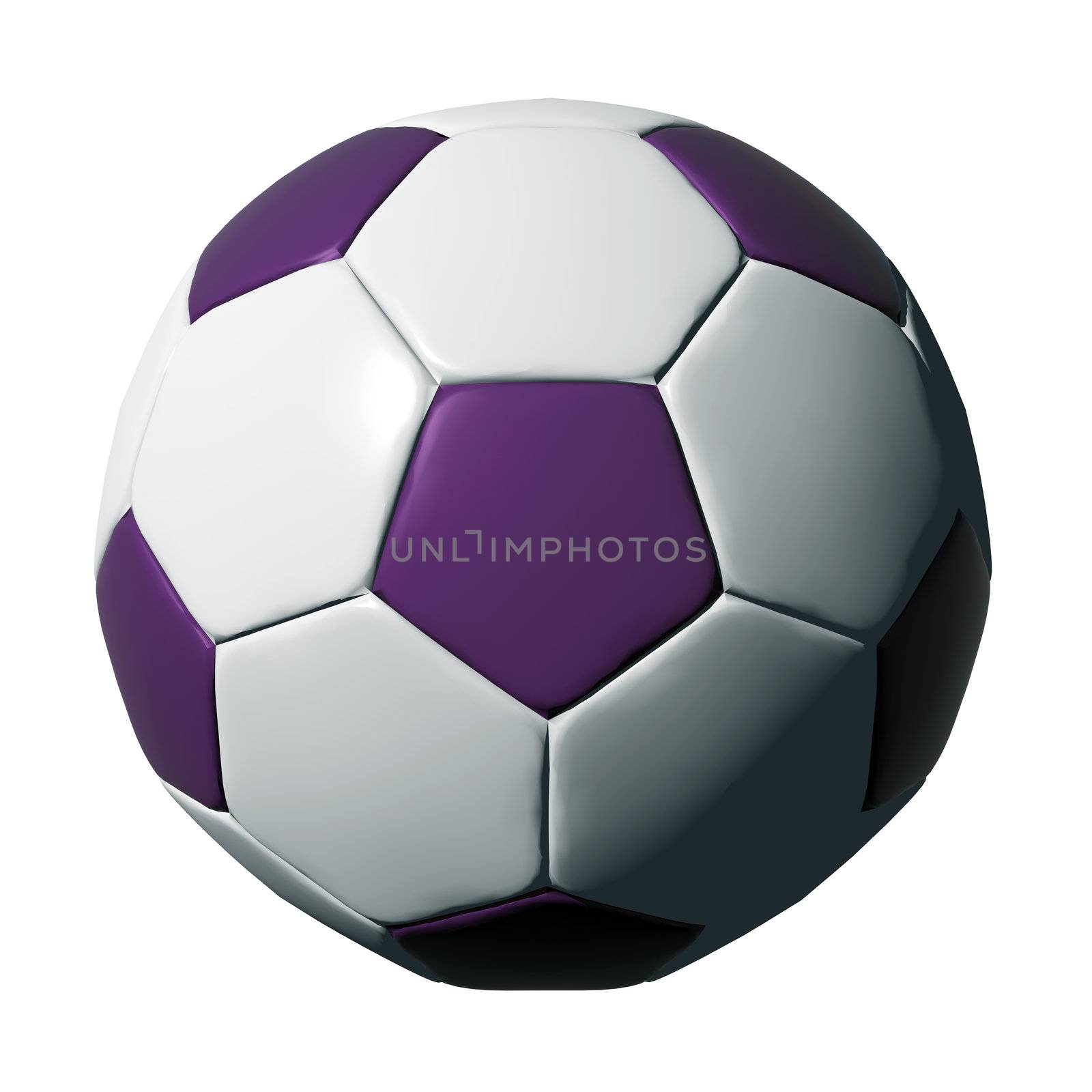 Purple leather soccer ball isolated on white background.