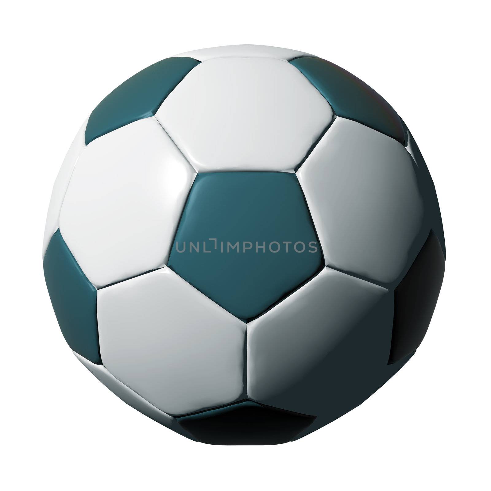Cyan leather soccer ball isolated on white background.