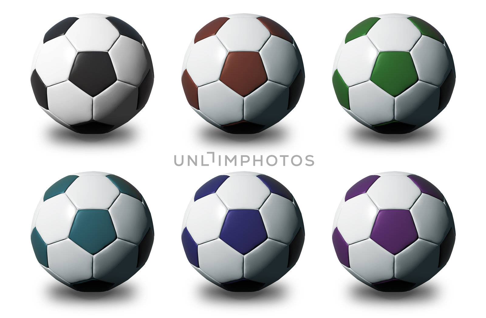 Colorful 3D soccer balls isolated on white background  by siraanamwong