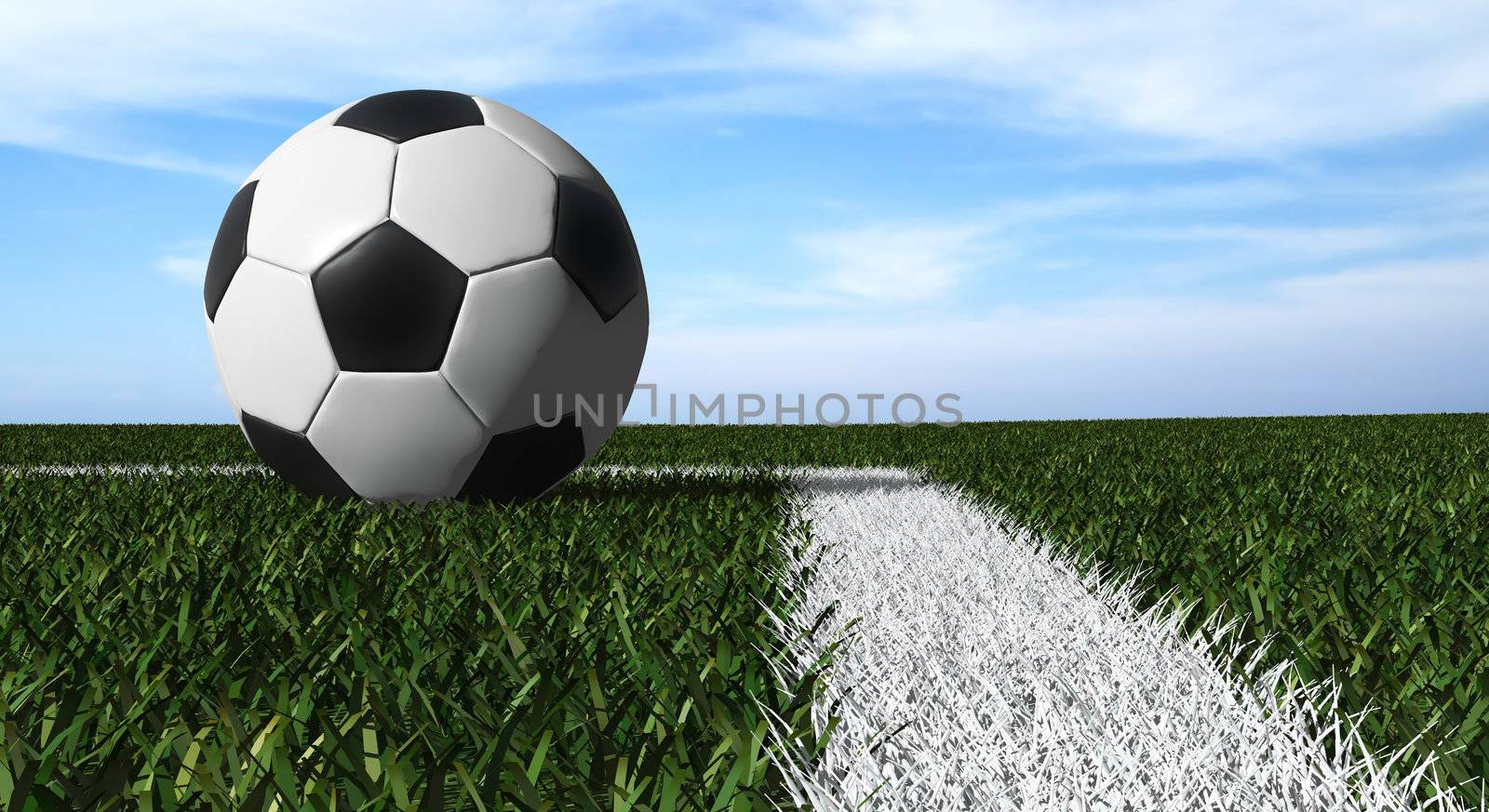 Soccer ball on the field with blue sky