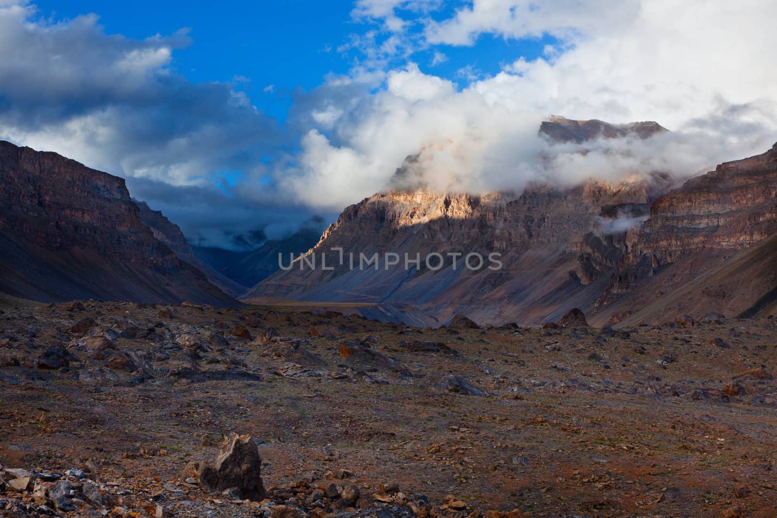 Sunset in Himalayas. Spiti Valley,  Himachal Pradesh, India