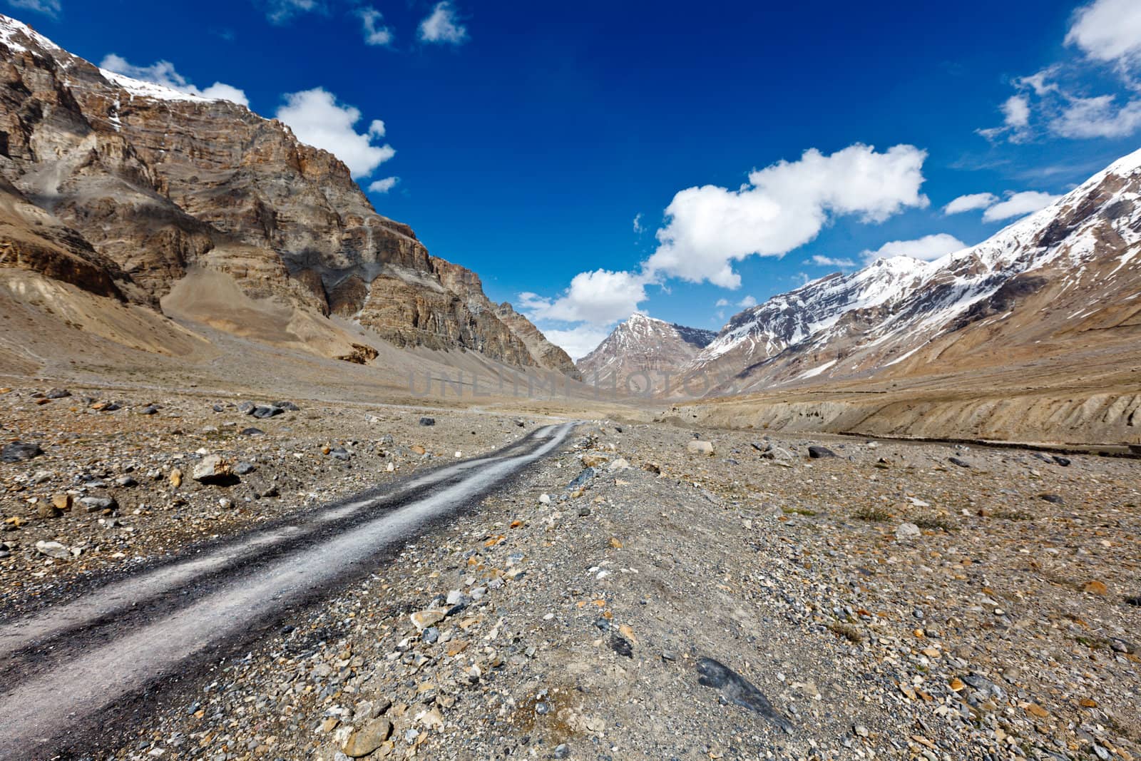 Road in mountains (Himalayas). Spiti Valley,  Himachal Pradesh, India