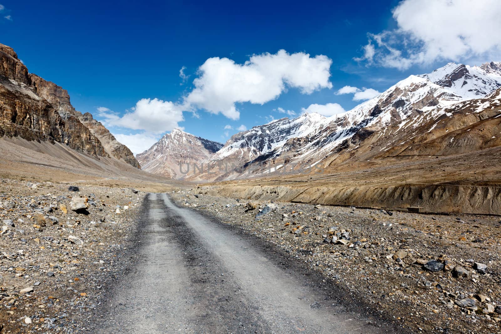 Road in mountains (Himalayas). Spiti Valley,  Himachal Pradesh, India