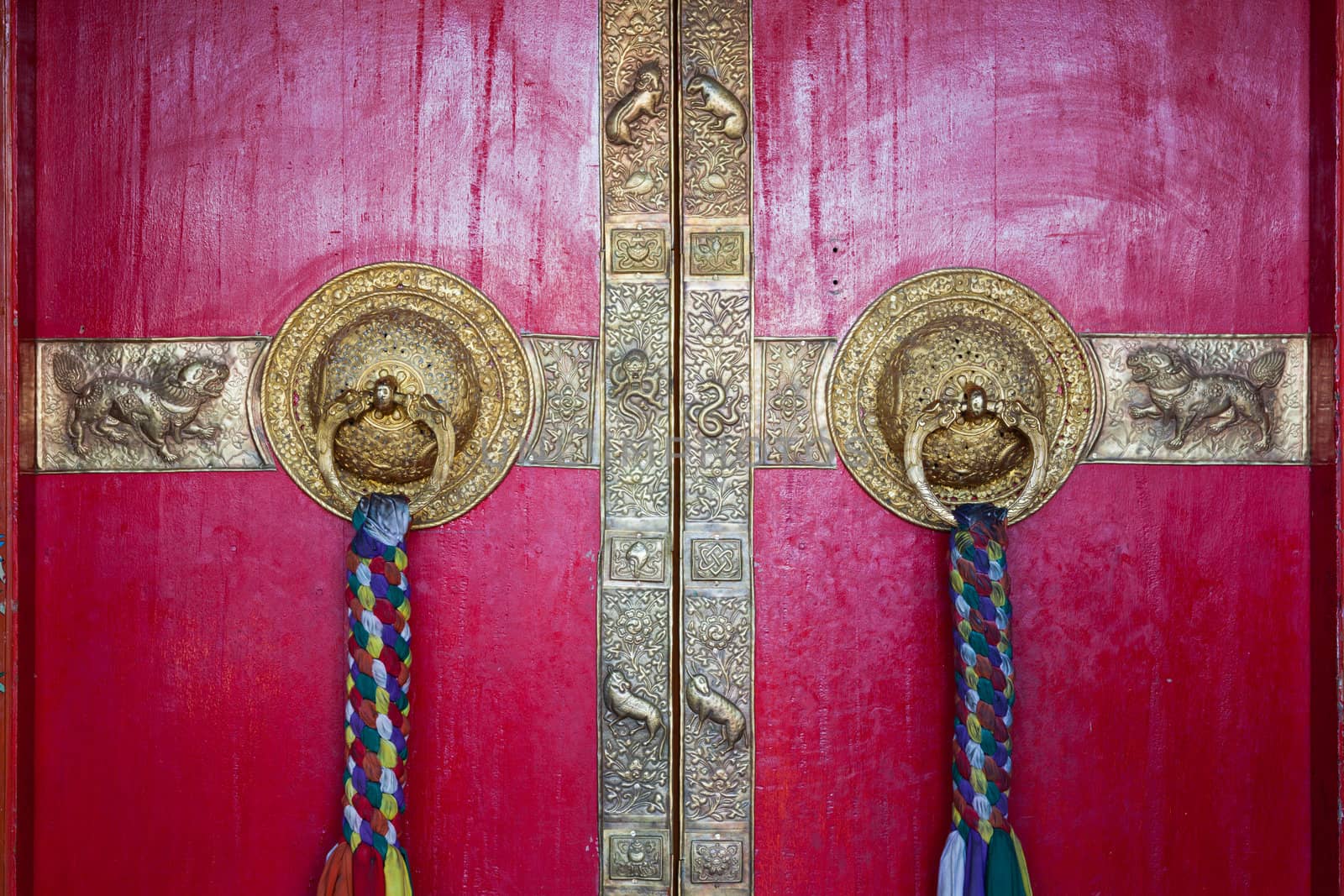 Door handles on gates of Ki monastry. Spiti Valley, Himachal Pradesh, India