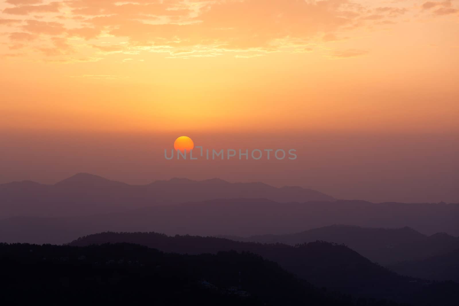 Sunset in Himalayas. Shimla, Himachal Pradesh, India