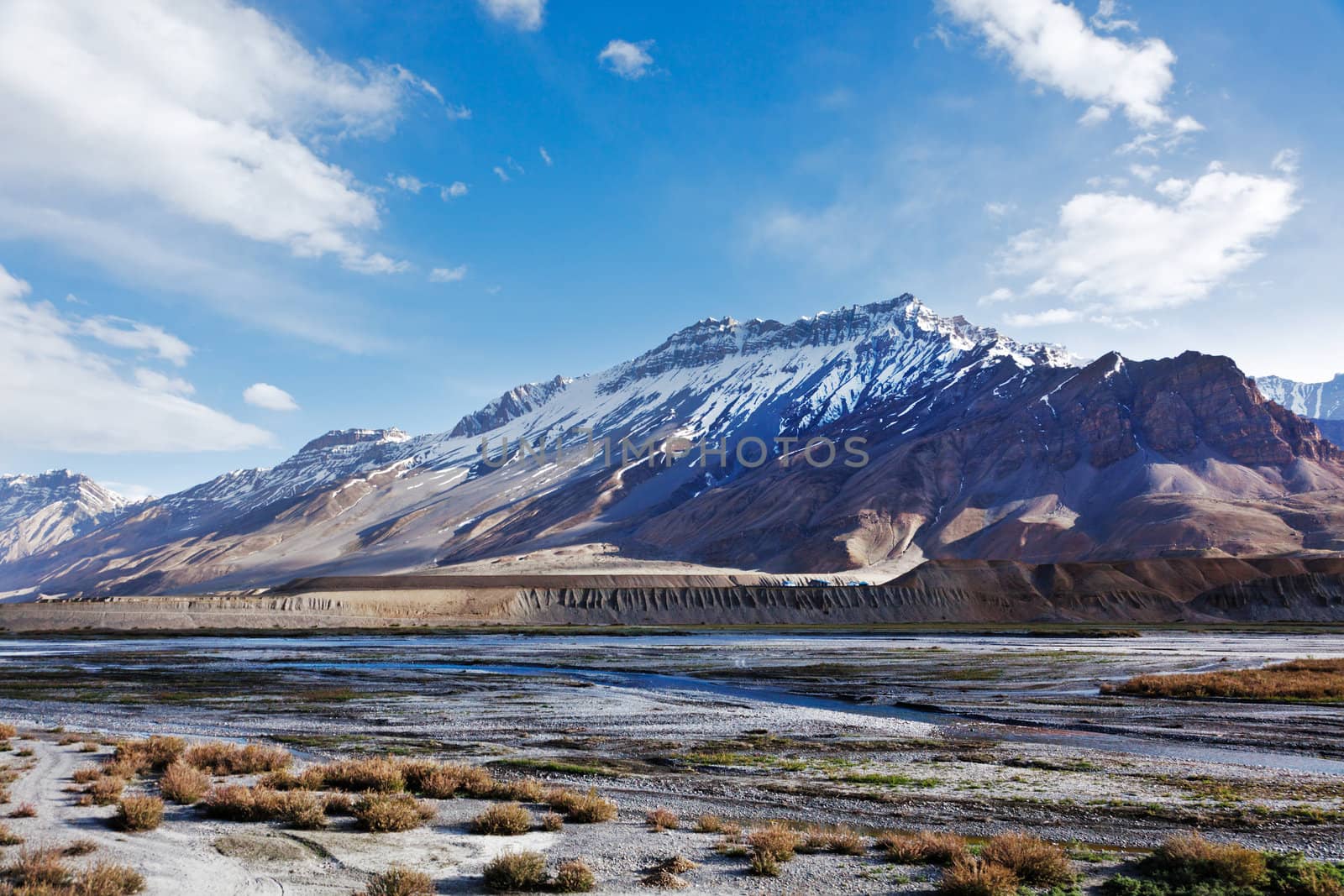 Spiti Valley -  snowcapped Himalayan Mountains. Himachal Pradesh, India