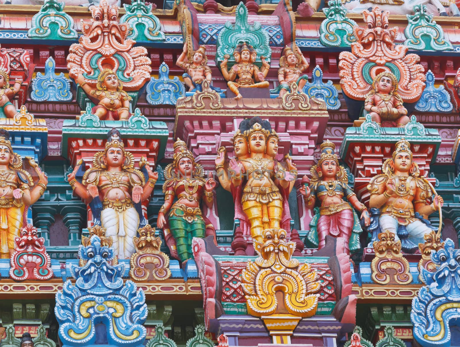 Sculptures on Hindu temple tower by dimol