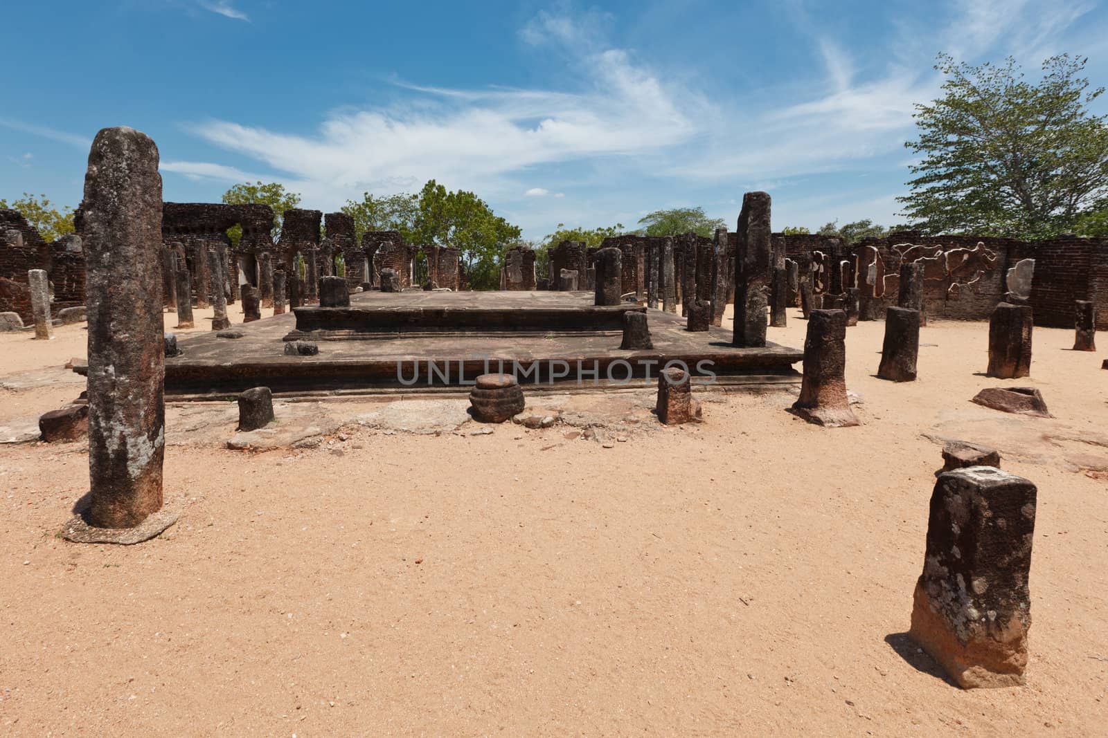 Pillars. Ruins. Ancient city of Polonnaruwa. Sri Lanka