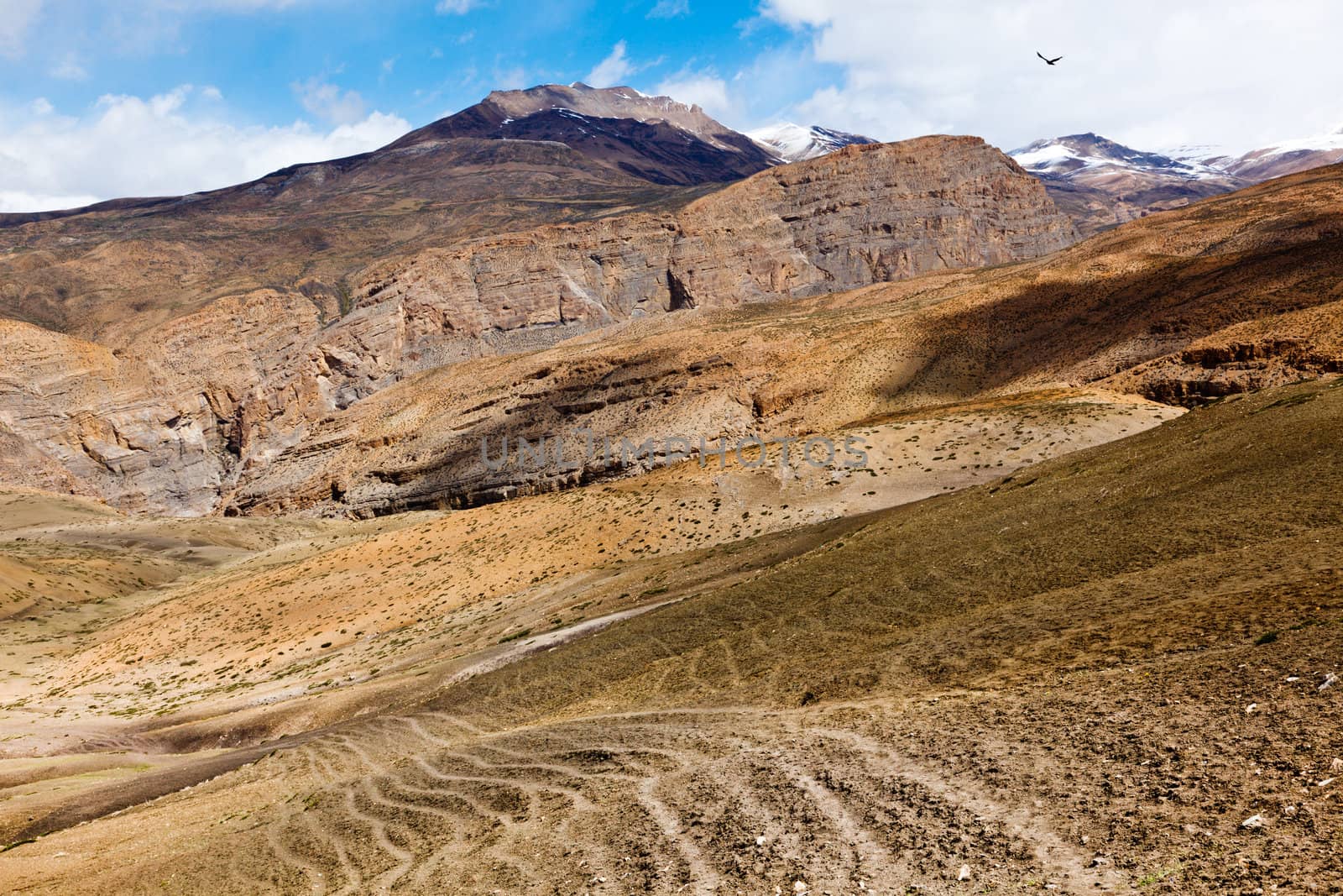 Spiti Valley -  snowcapped Himalayan Mountains. Himachal Pradesh, India