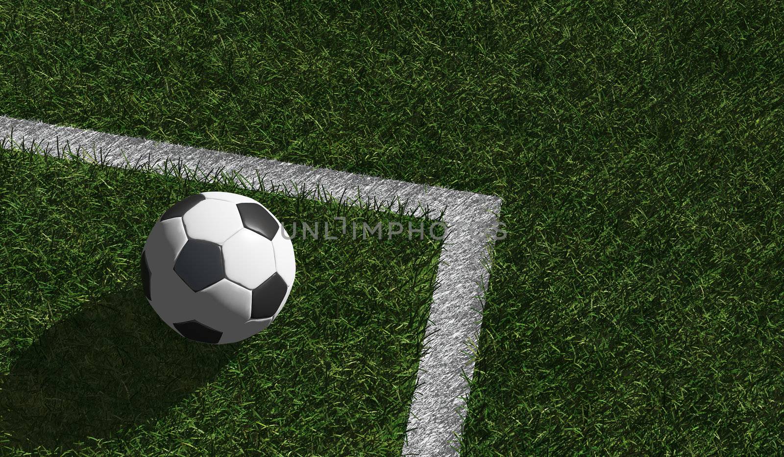 soccer ball on green grass at the corner line