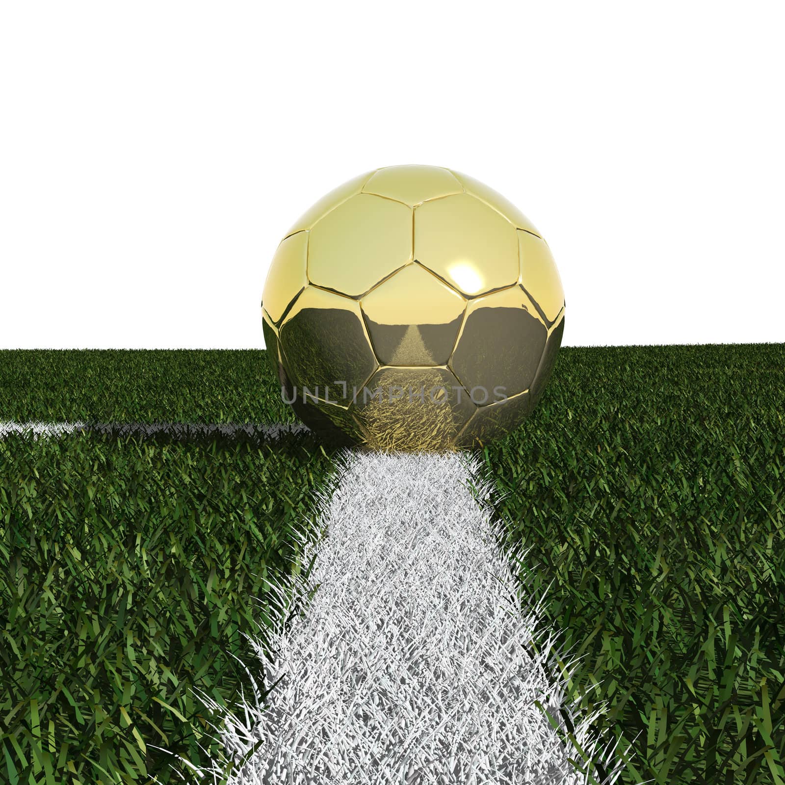Golden soccer ball in the grass isolated on white by siraanamwong