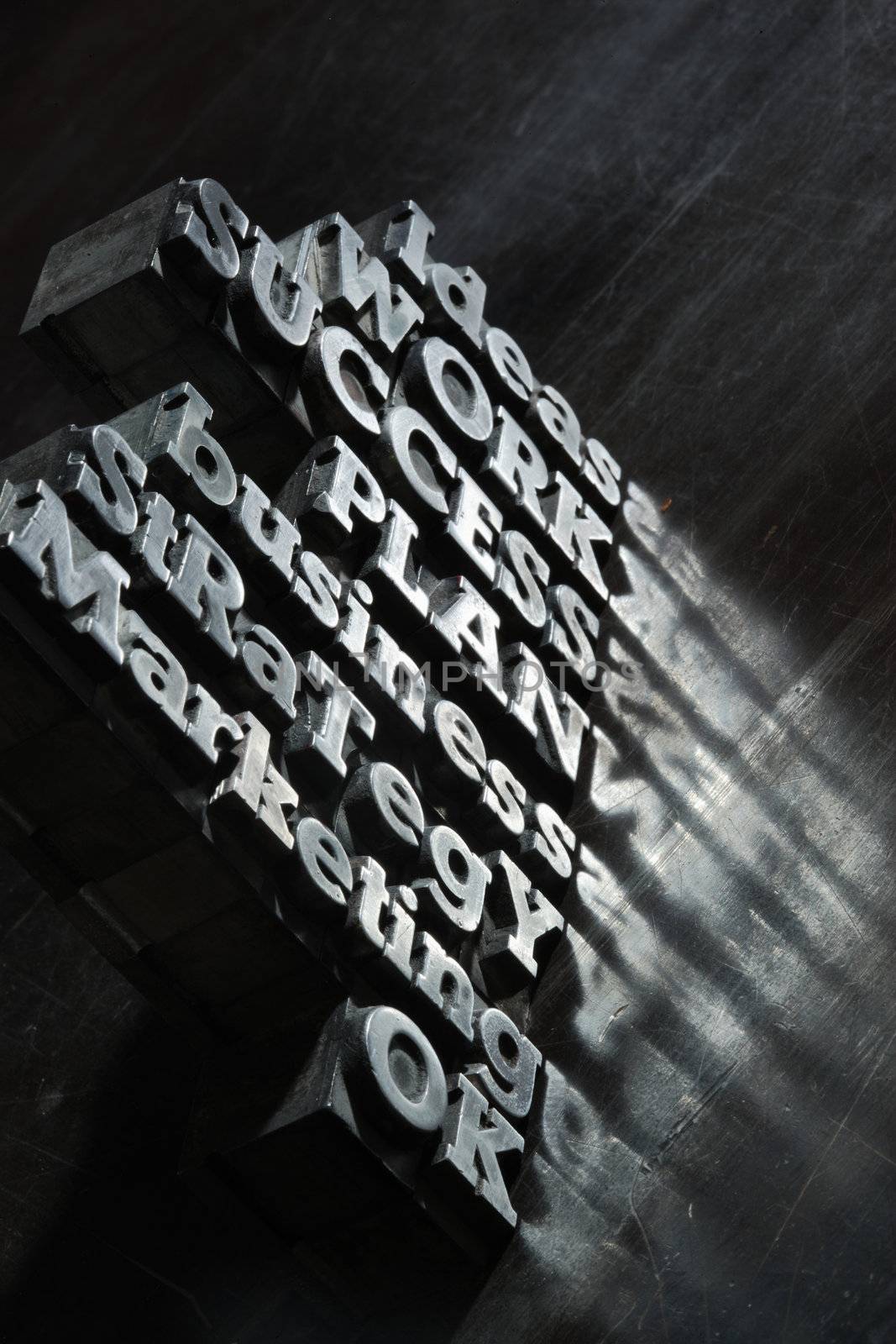 Business concept: words of antique metal letter-press type.