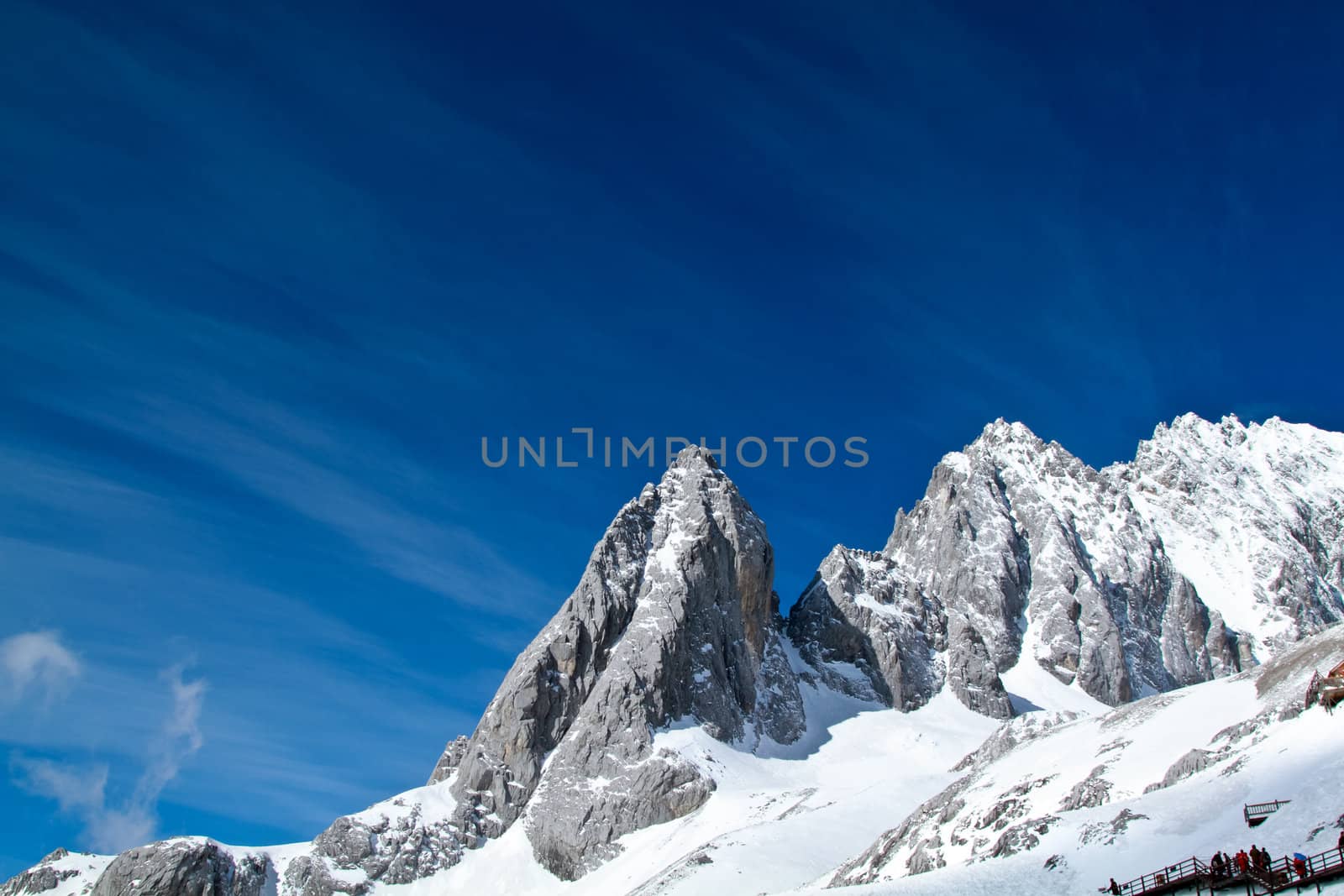 Beautiful landscape snow mountain with blue sky