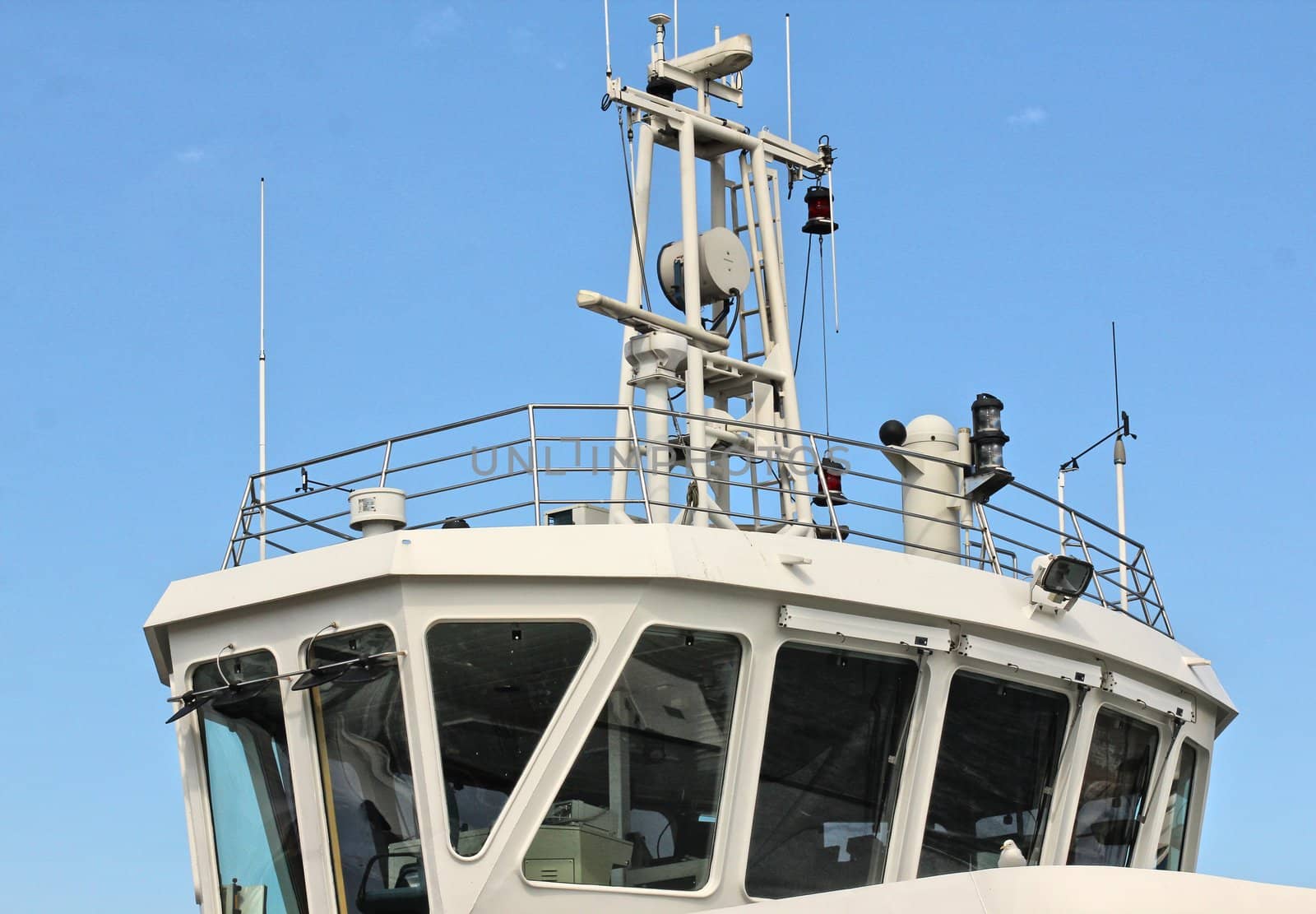 Bridge on a boat, towards blue sky