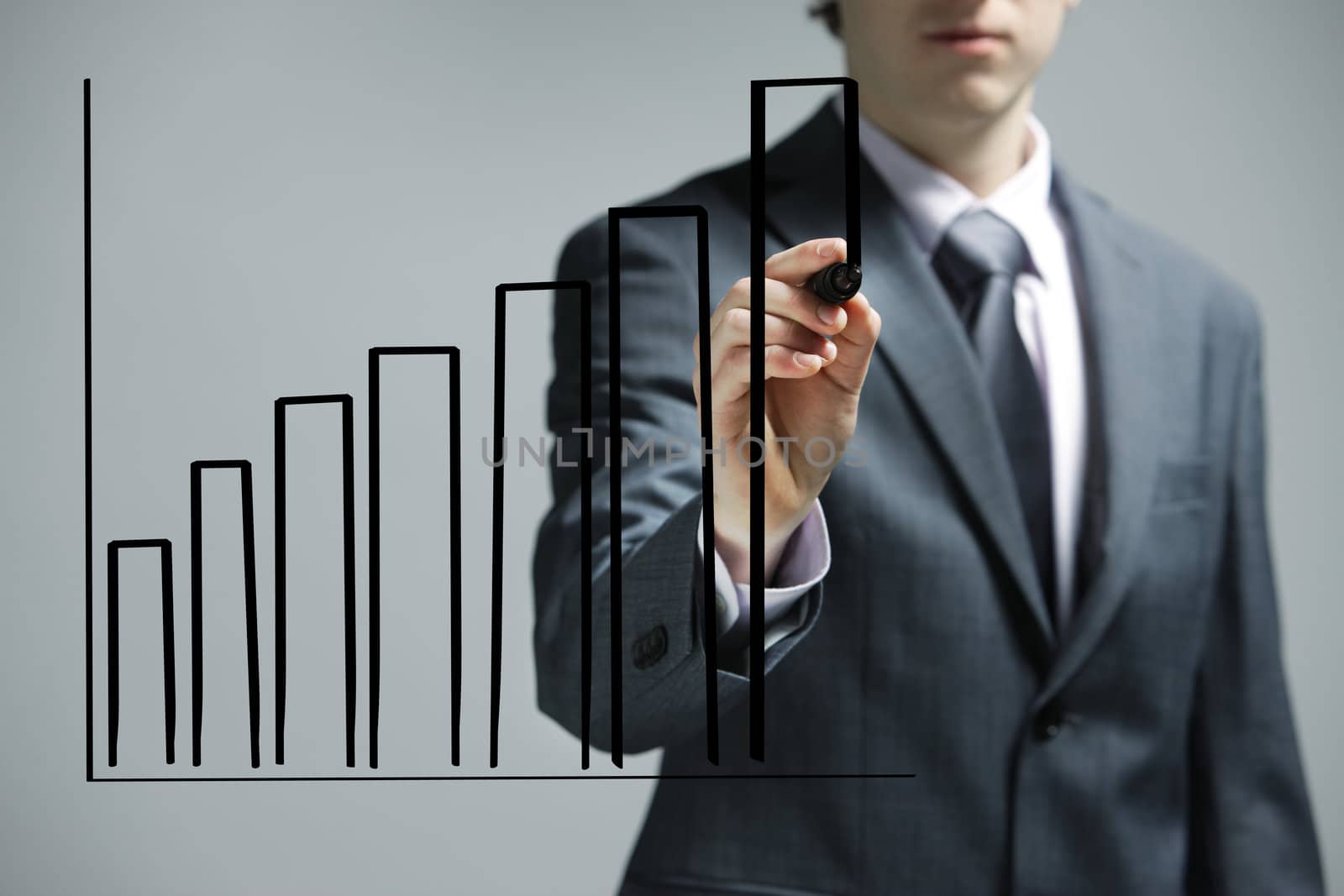 Businessman drawing a uptrend chart on screen