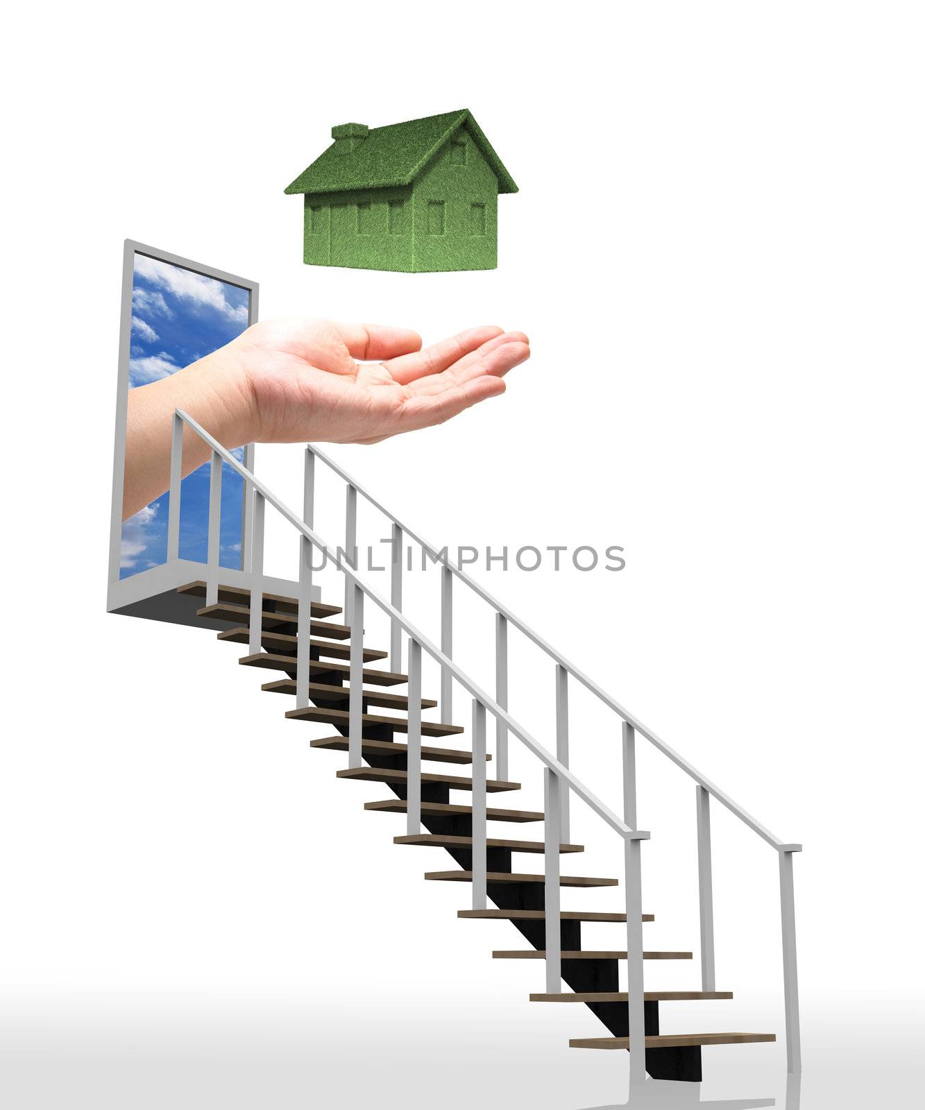 Ladder leading up to the tree and sky,conceptual about sustainable business.