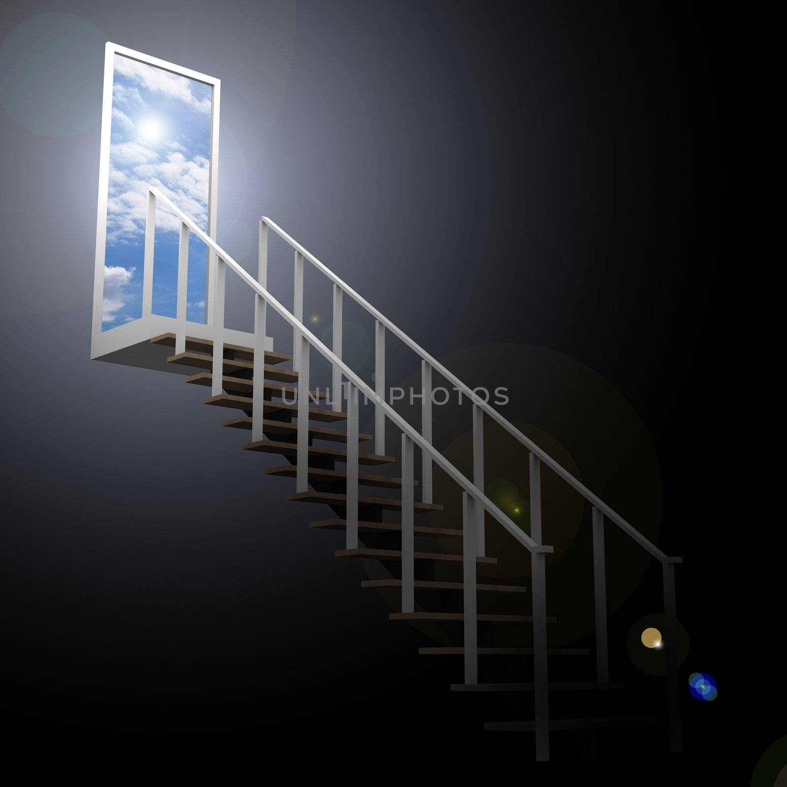 Ladder leading up to the sky from darkness, a business in success.