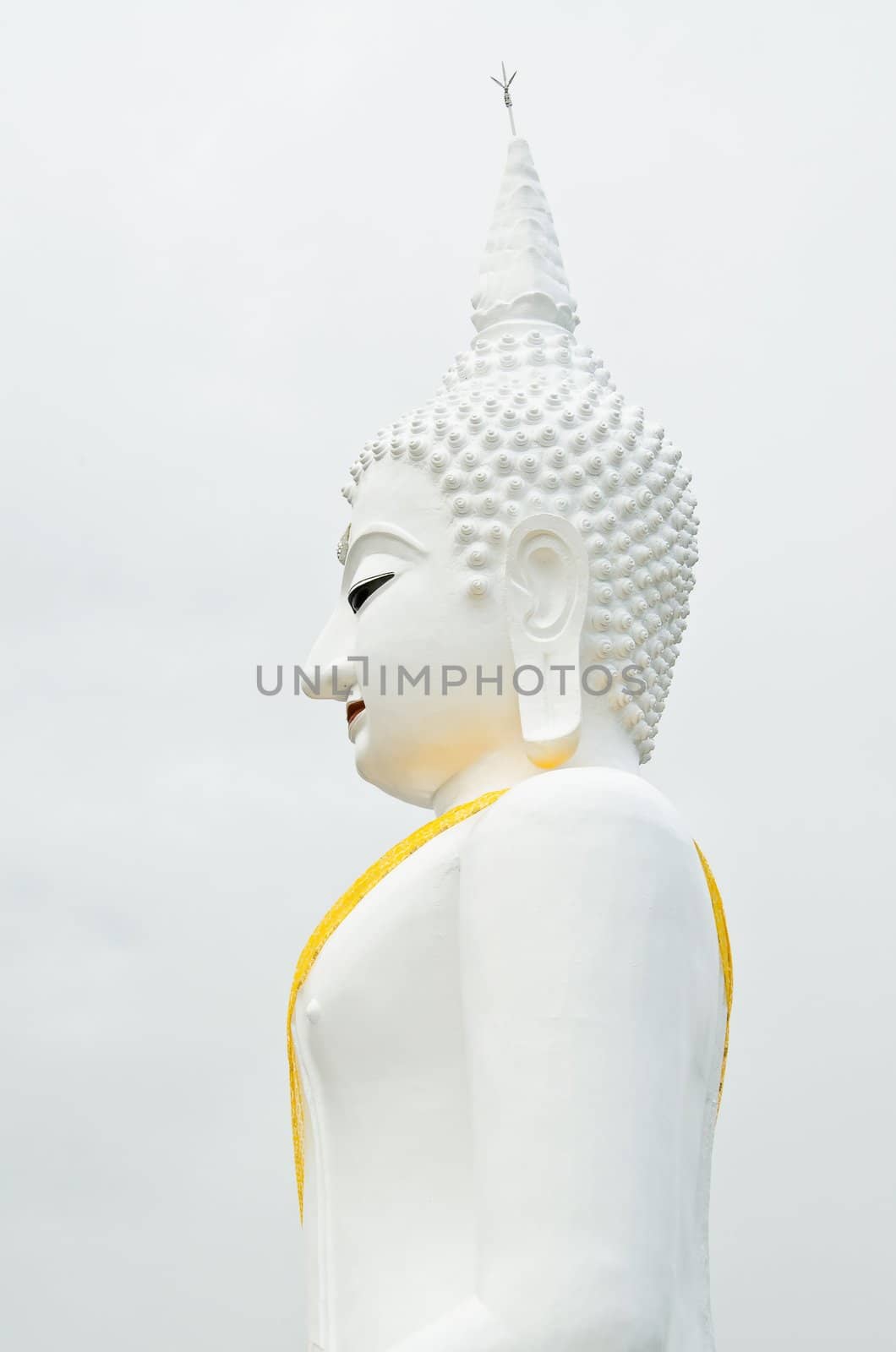 White Buddha on white sky in thailand by moggara12