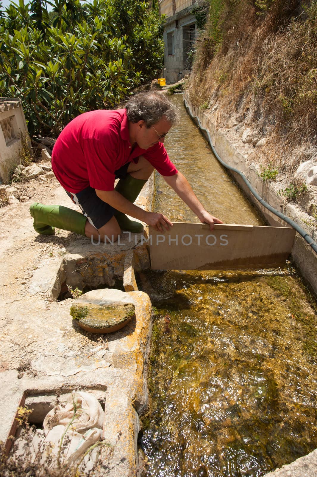 Kneeling at the irrigation ditch to get water