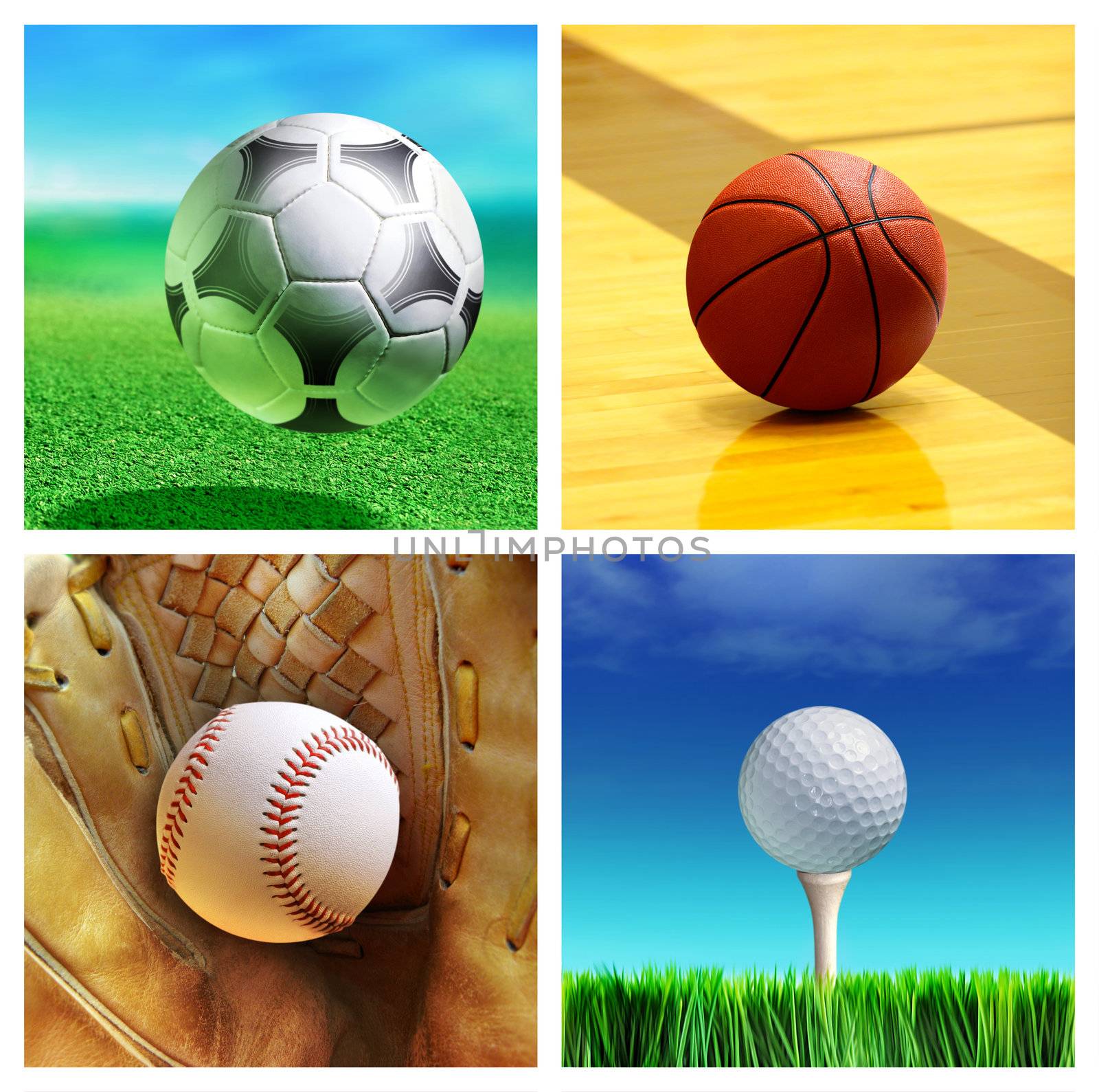 collage of sport balls which correspond to the game