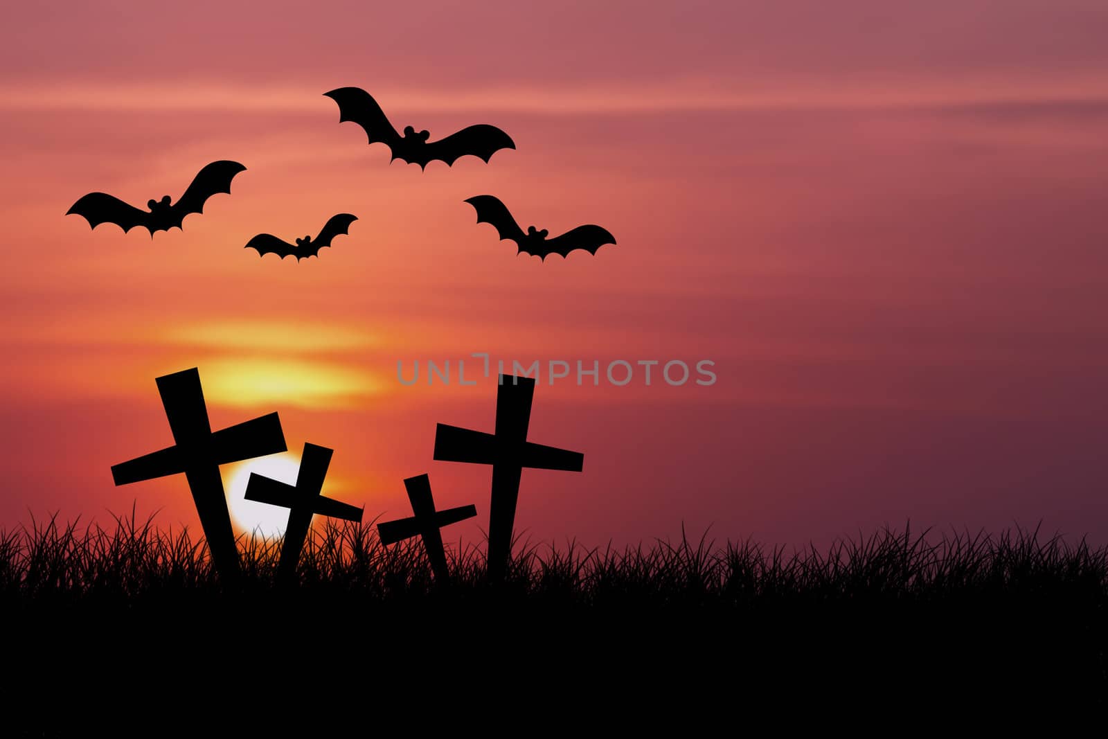 Halloween night with sunset  background 