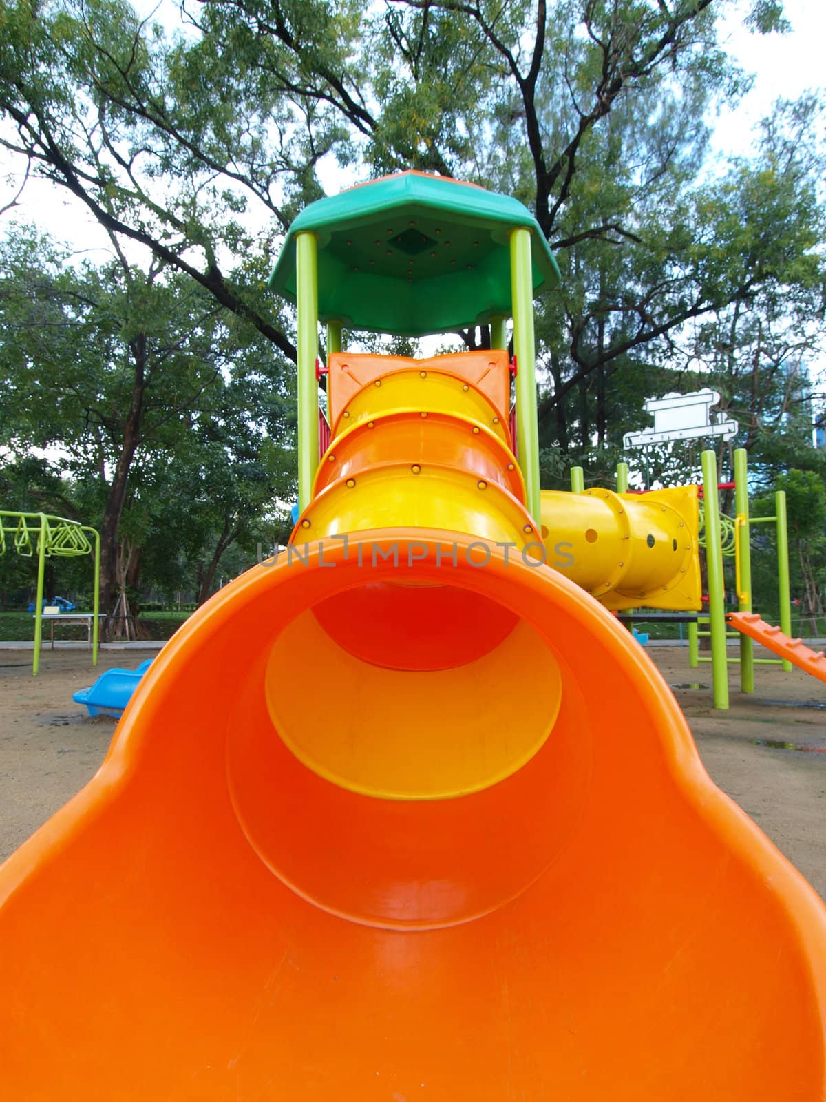 colorful playground in a city park.