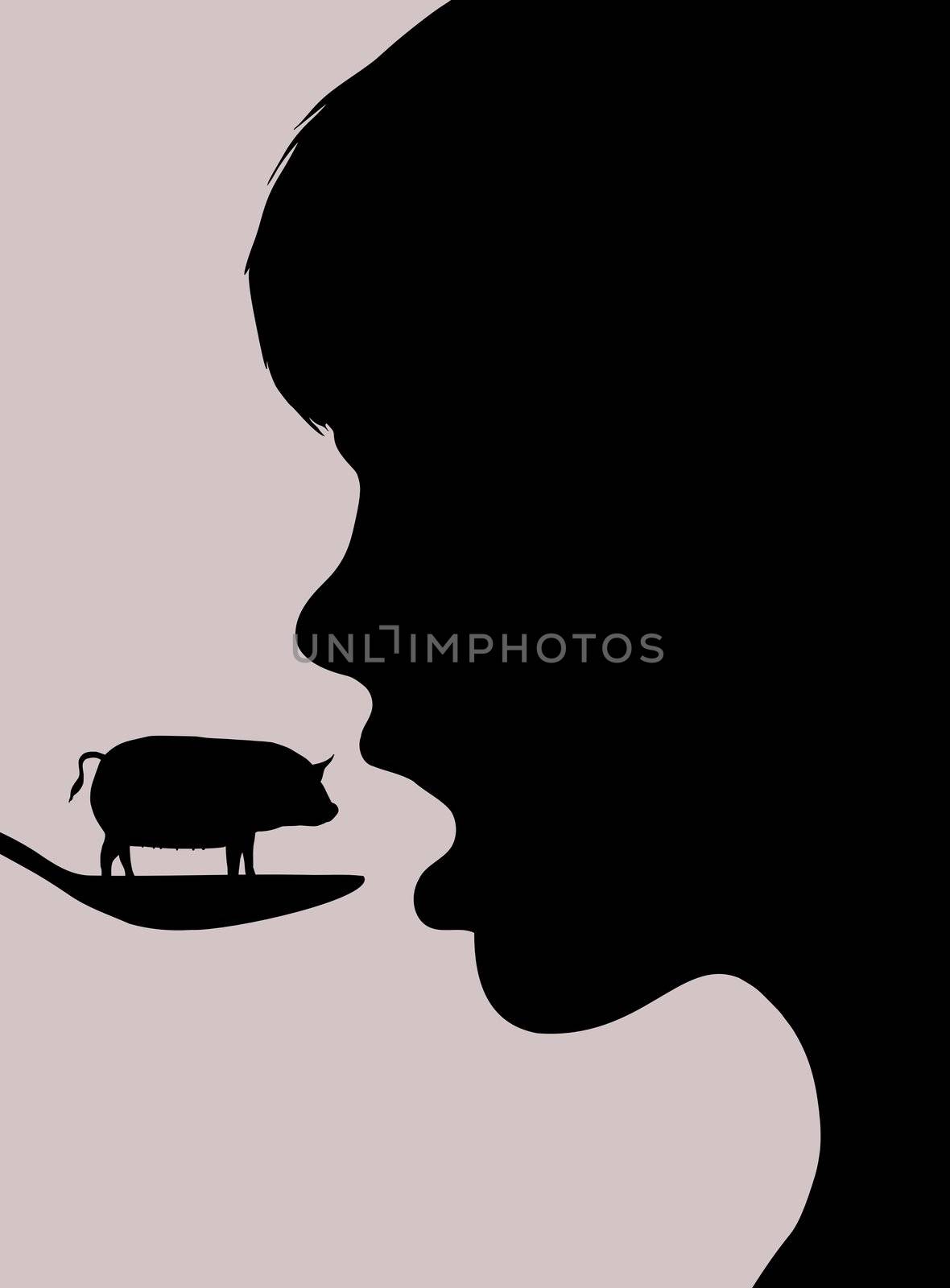 Illustration of a person eating a pig