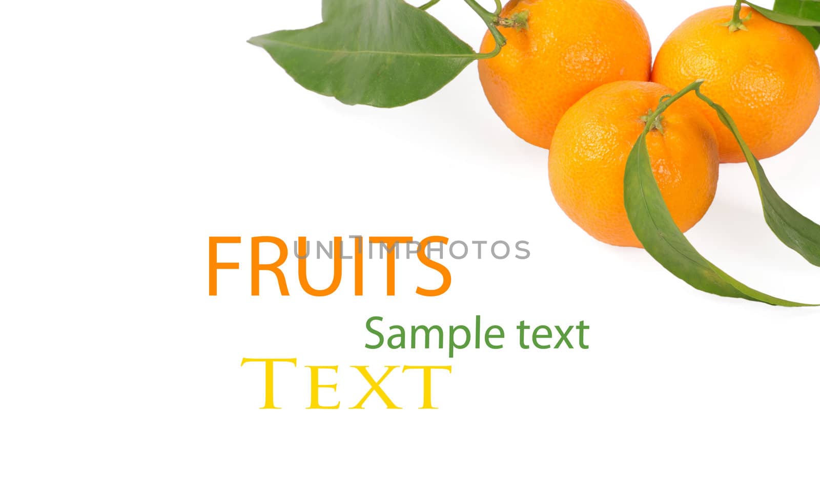 Tangerines with green leaves isolated on white