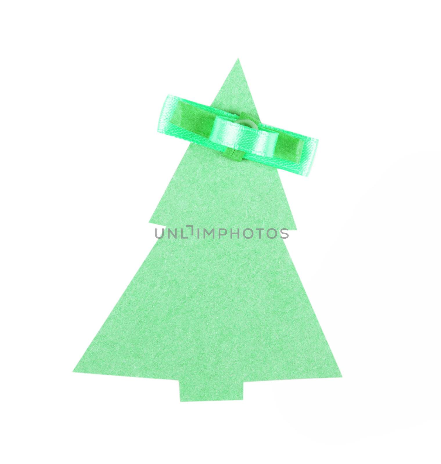 christmas tree made of old paper with a small bow and space for Your text