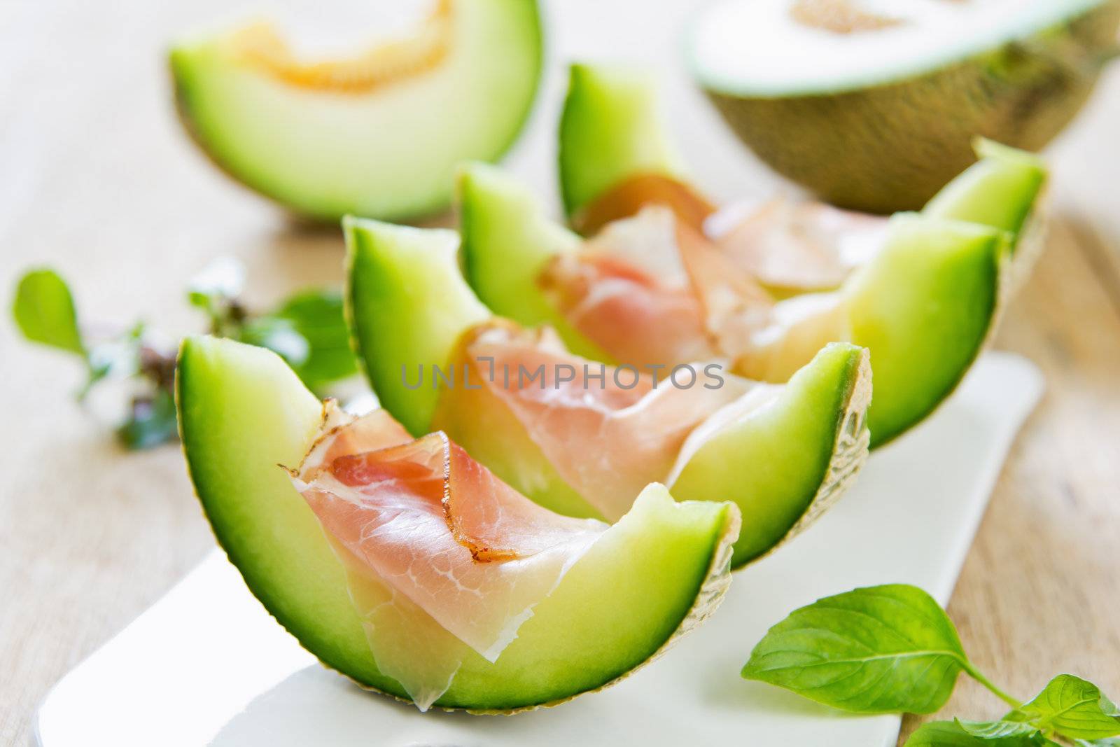 Fresh Melon with Prosciutto and basil