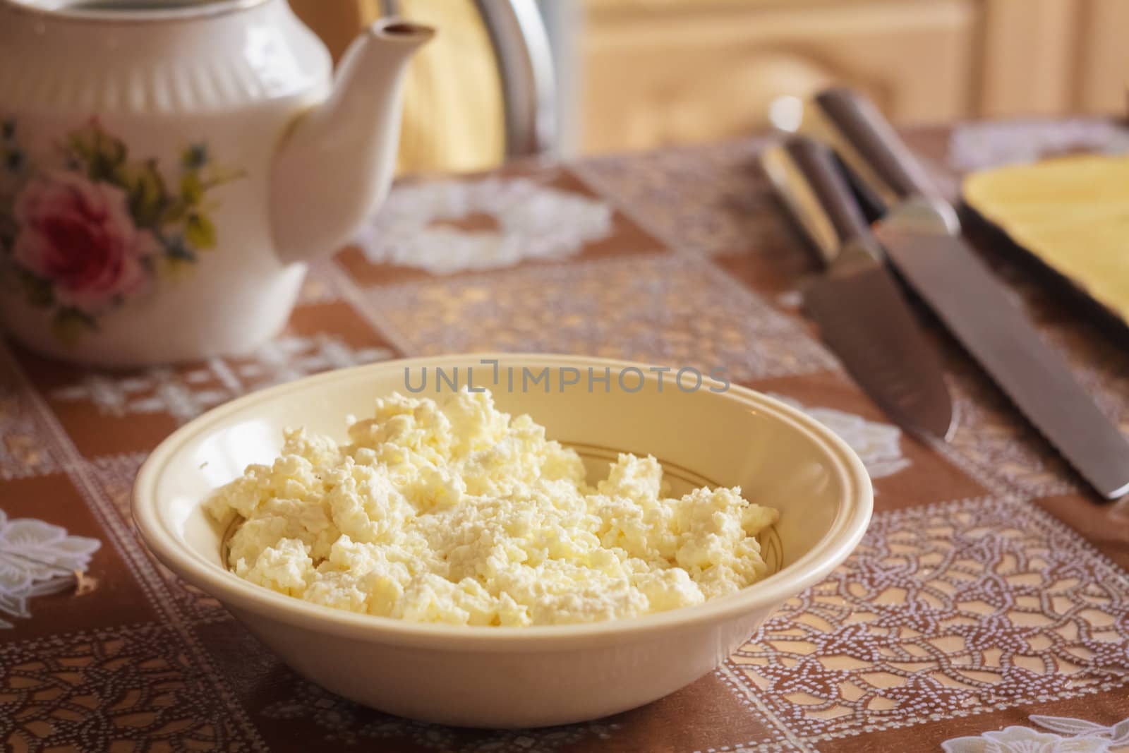 Cottage Cheese In Plate  On Table by ryhor