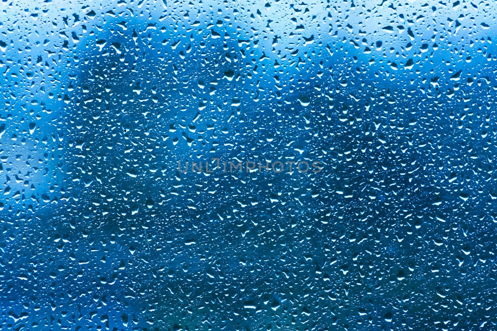 Drops Of Rain On Blue Glass Background