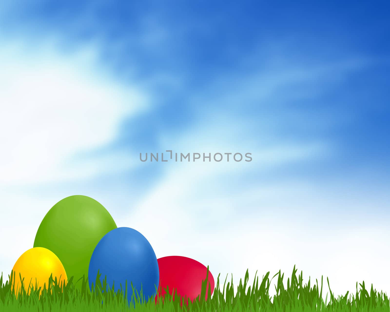 Several colored easter eggs laying in grass. 