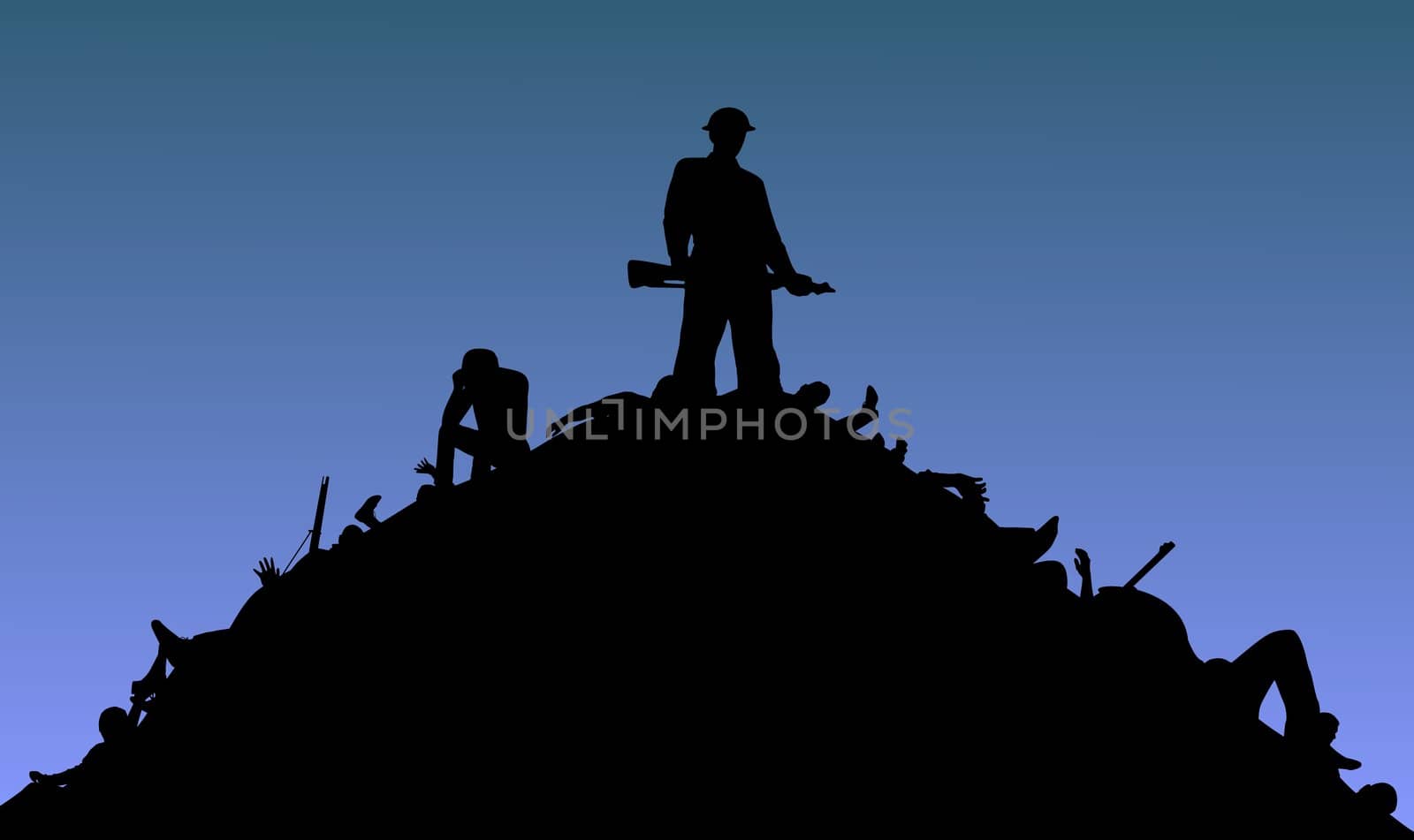 Illustration of a soldier standing on top of a pile of bodies