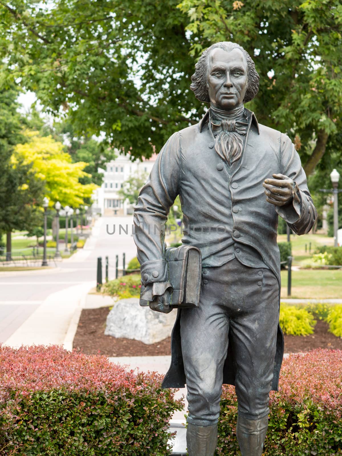 HARRISONBURG, VA - July 11. Statue of James Madison by Lee Leuning on July 11, 2012. The statue dedicated on 250th anniversary of Constitution.