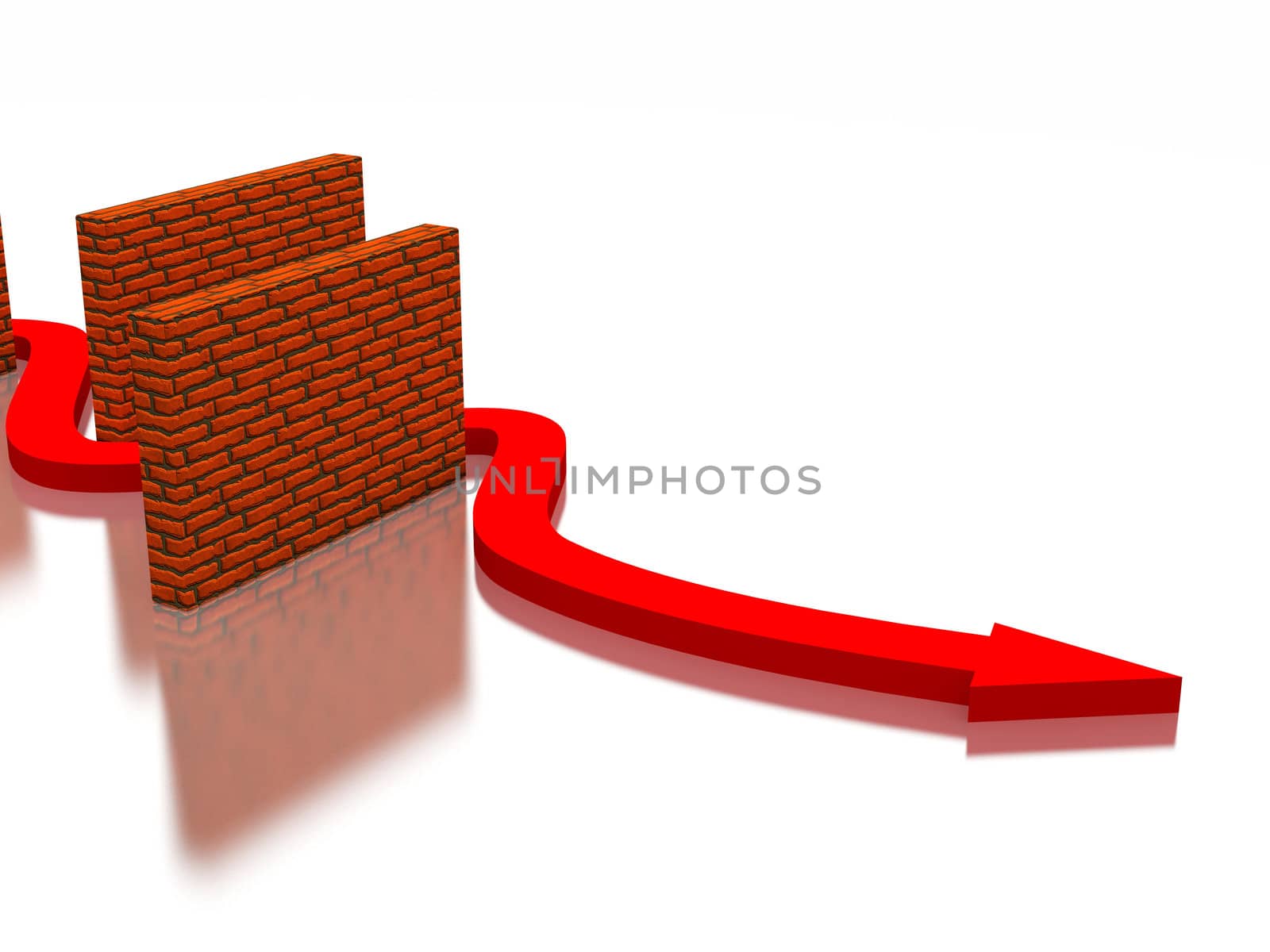 The red arrow near a brick wall