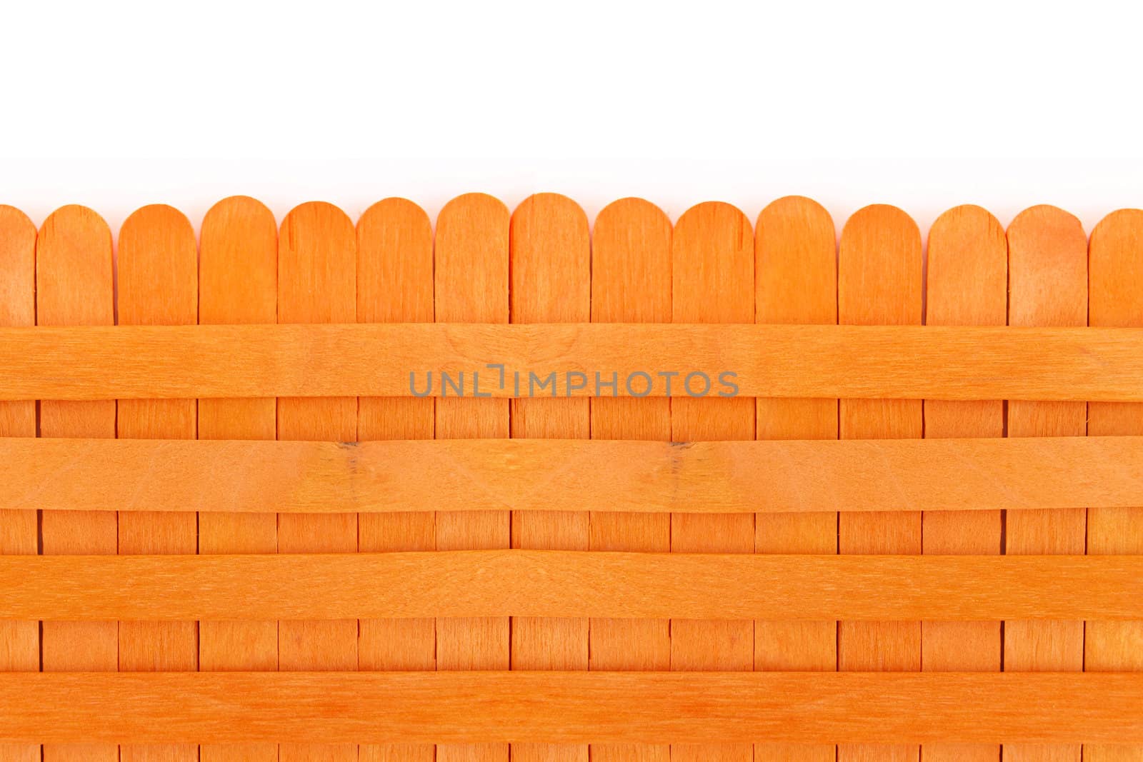 Orange wooden fence on white background