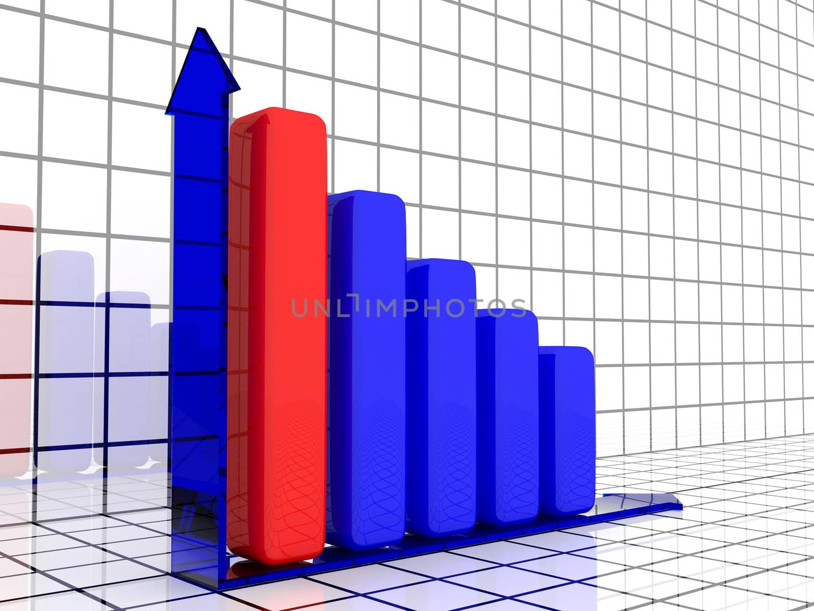 The shiny graph and arrow on a white background