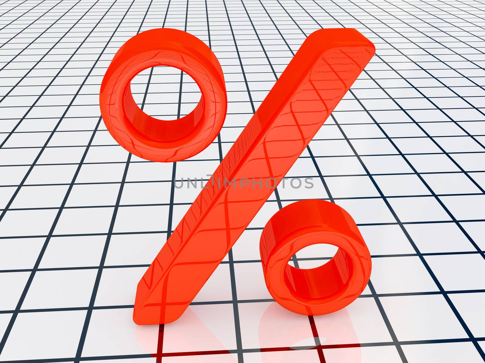 Red sign of percent on a glass floor