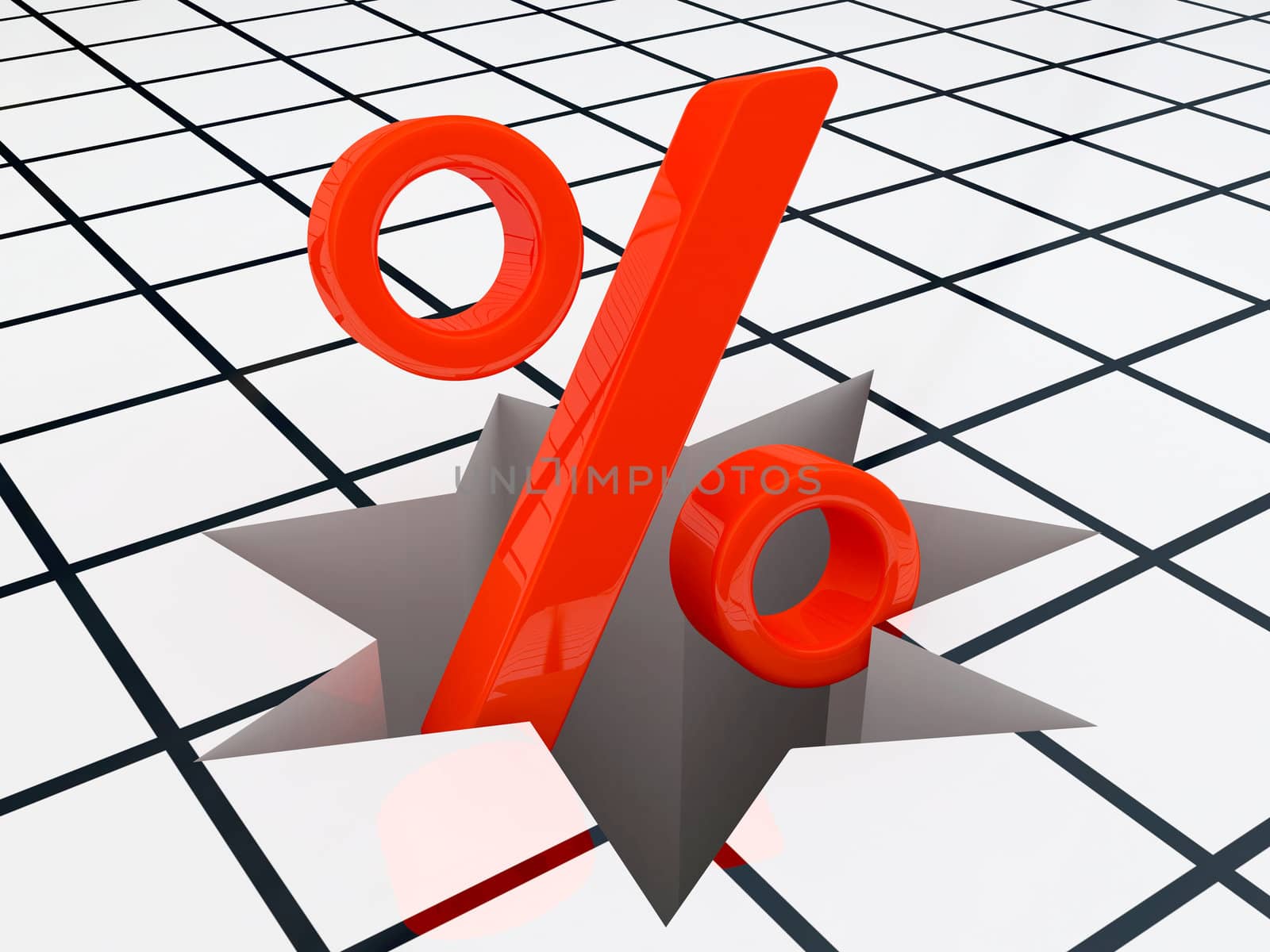 Red sign of percent falls down