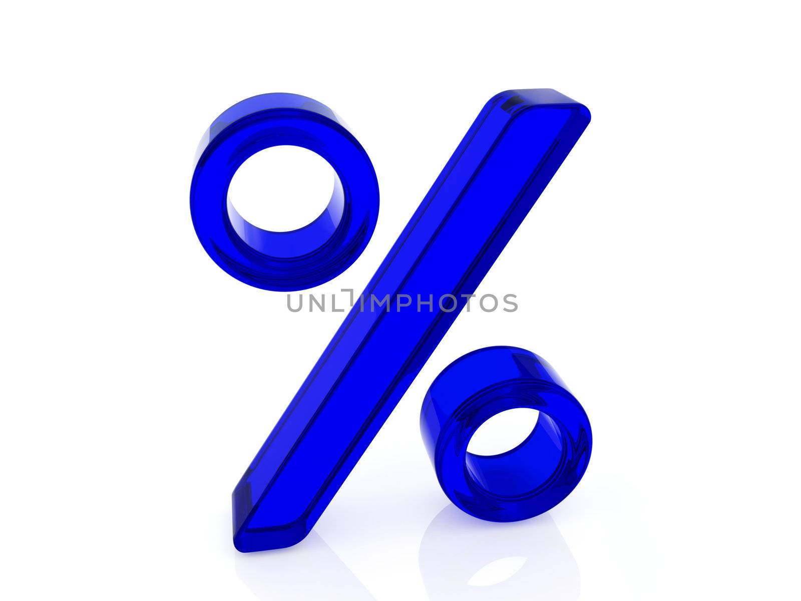 Blue sign of percent on a white background