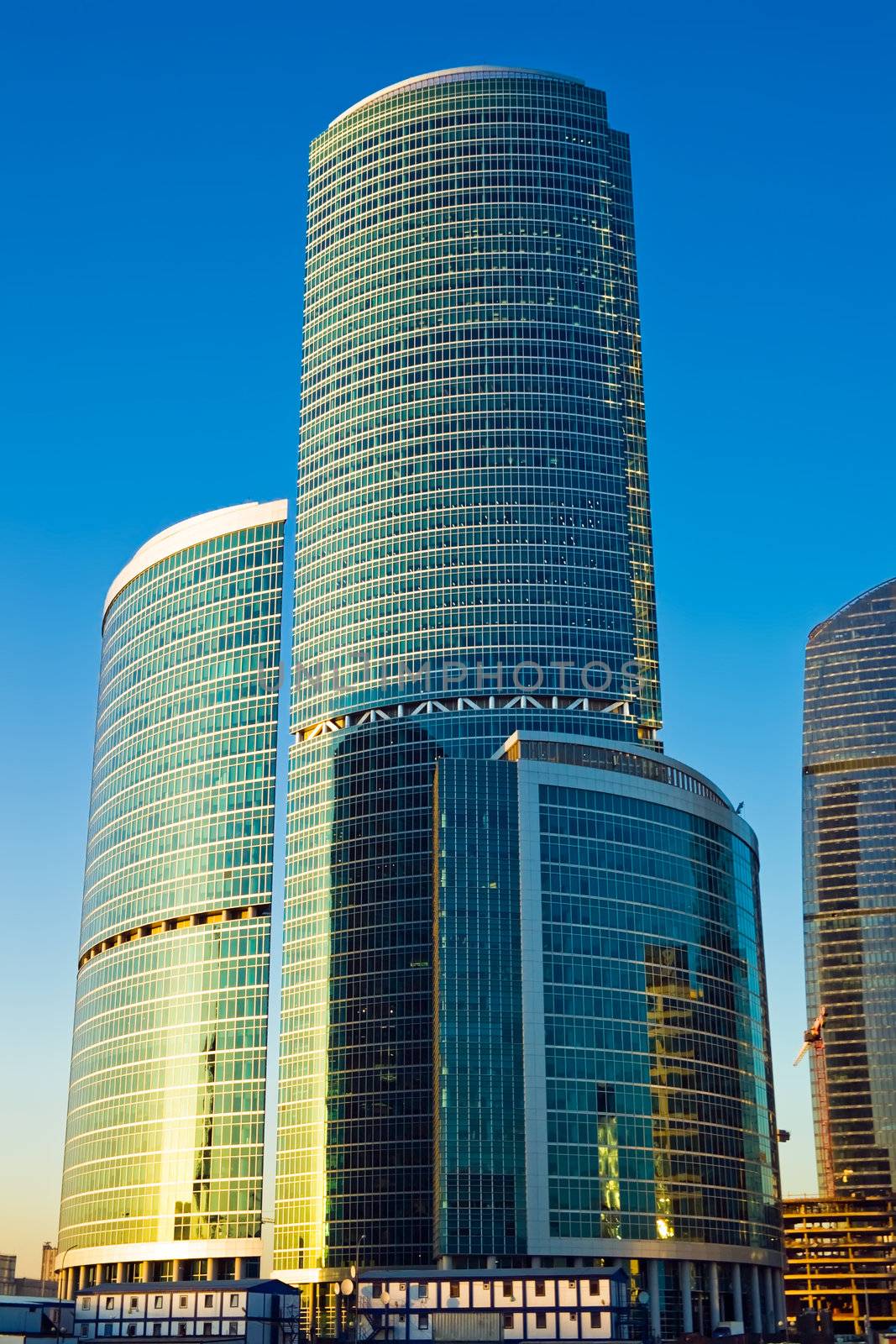Skyscrapers of the International Business Centre at sunset, Moscow, Russia